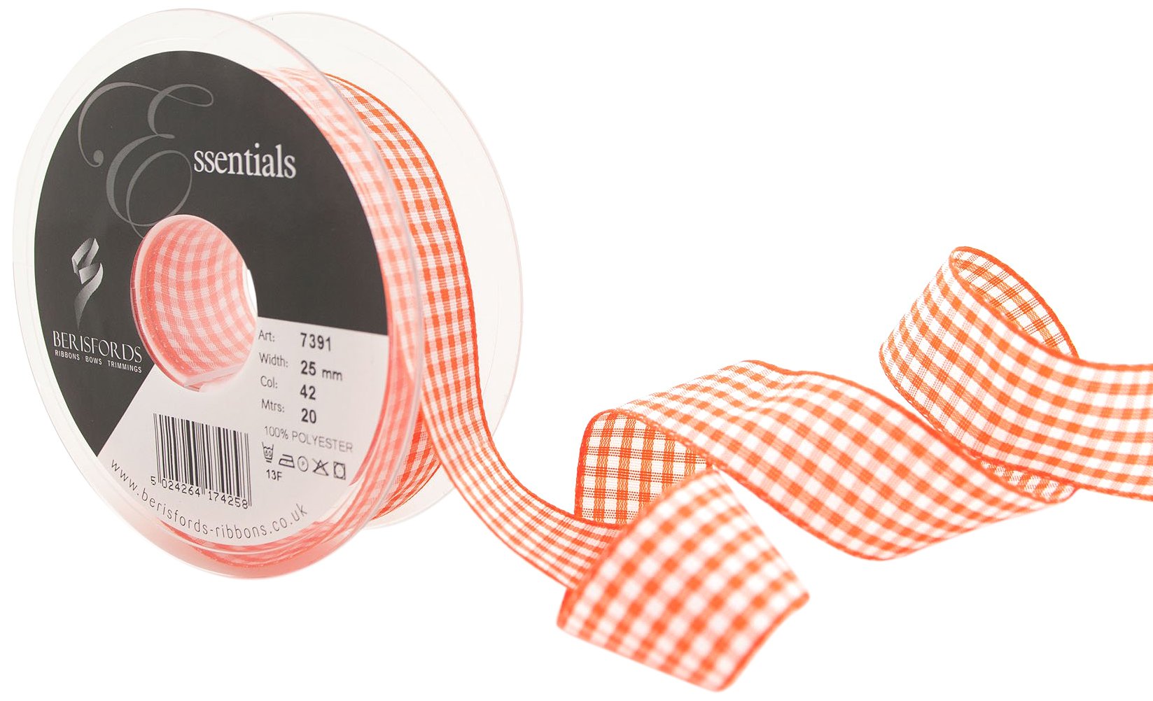 Clearance Orange Delight 25Mm X 20M Gingham Check Ribbon