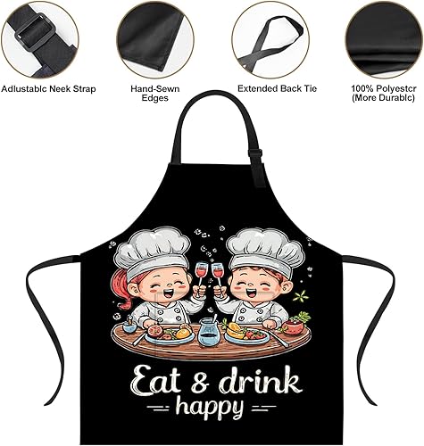 Miniatura 4 de ANNA QUEEN Delantal de Feliz Navidad para mujeres y hombres con bolsillos, delantal de muñeco de nieve, ajustable, chef de cocina