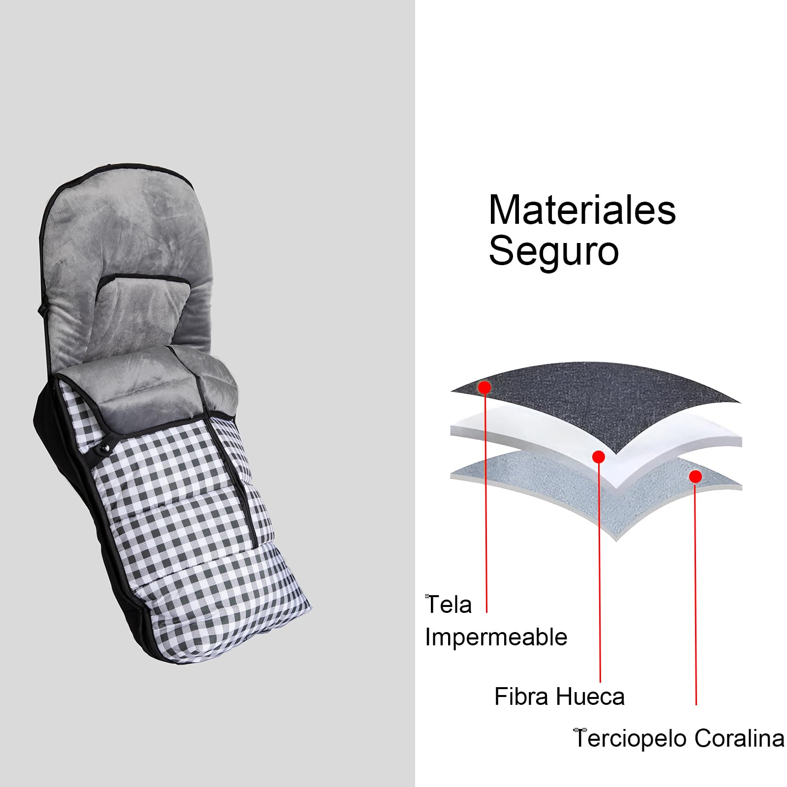 variouss Saco polar de Silla de Paseo Universal, Saco carrito de Bebé invierno, Desmontable impermeable y transpirable (Vichy Negro)