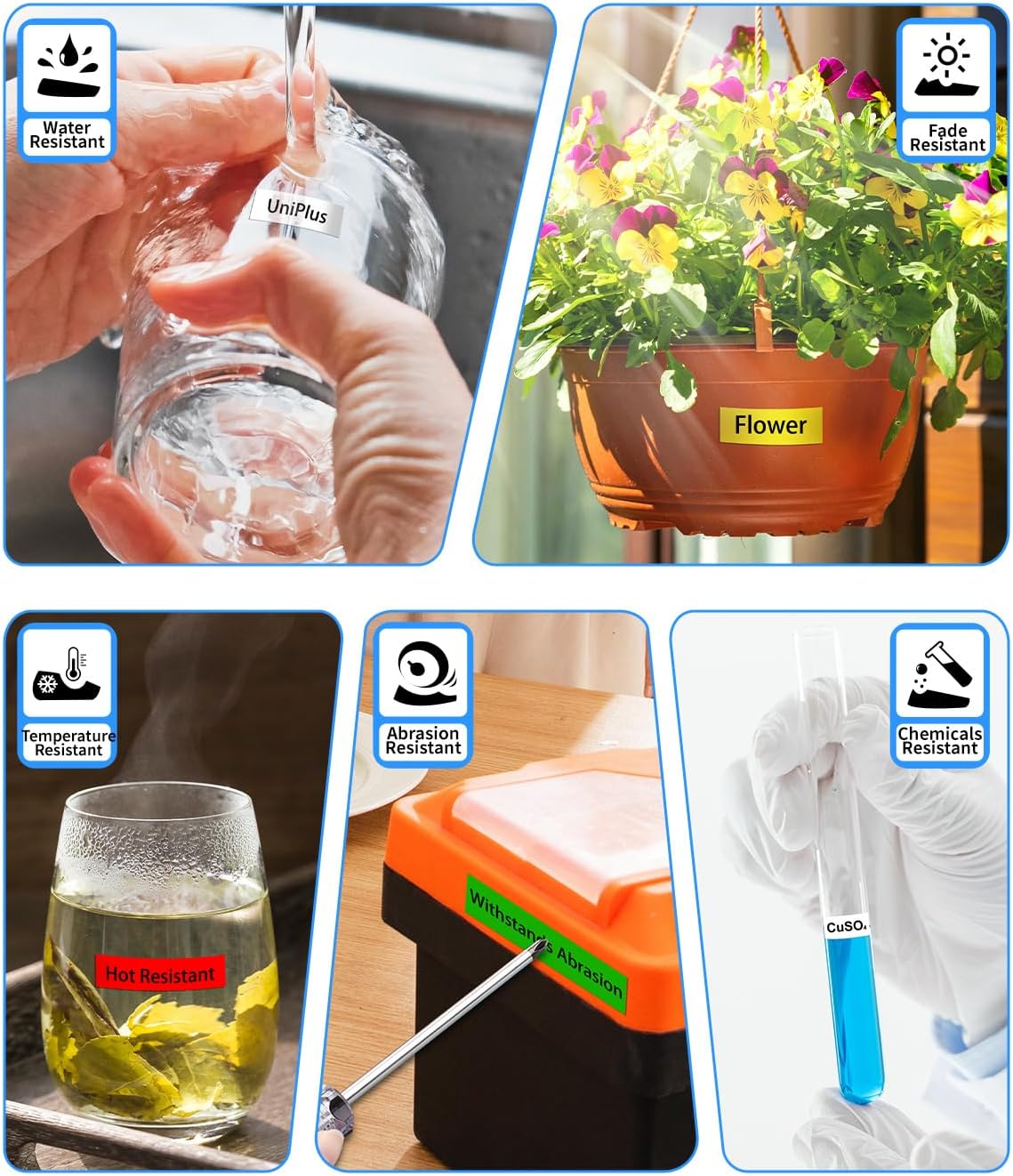 UniPlus 6-Pack Compatible for Brother P Touch TZ Label Tape TZe-231 131 431 531 631 731 12mm 0.47 Laminated Multi Color for P Touch PT-H110 PTD210 PTD220 PTD600, Clear/White/Red/Blue/Yellow/Green - Image 4