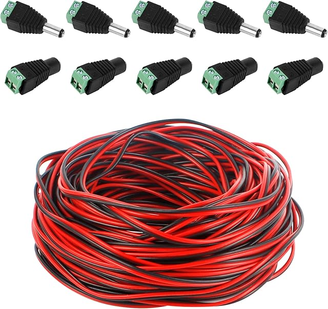 Haisheng 20m 2 Pin Led Strip Extension Cable, Led Tape Extension Cord Led Ribbon Extender Connector Wire 2 Pin Red Black Led Rope Led Strip Light Connection Cable