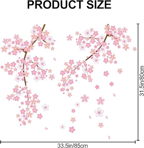 Miniatura 2 de RW-045 Calcomanías de pared gigantes de flor de durazno rosa, flores de ciruelo, ramas de árboles, calcomanías de pared para bricolaje, pétalos de