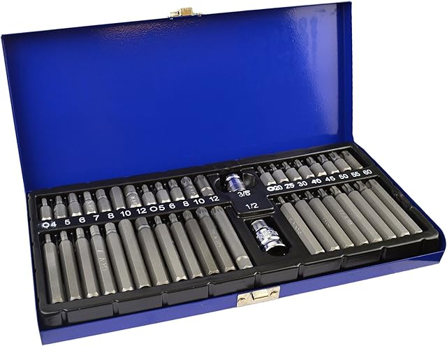 3/8" and 1/2" Drive Hex Allen Torx Star Spline Bit Sockets Shallow Deep 42pc