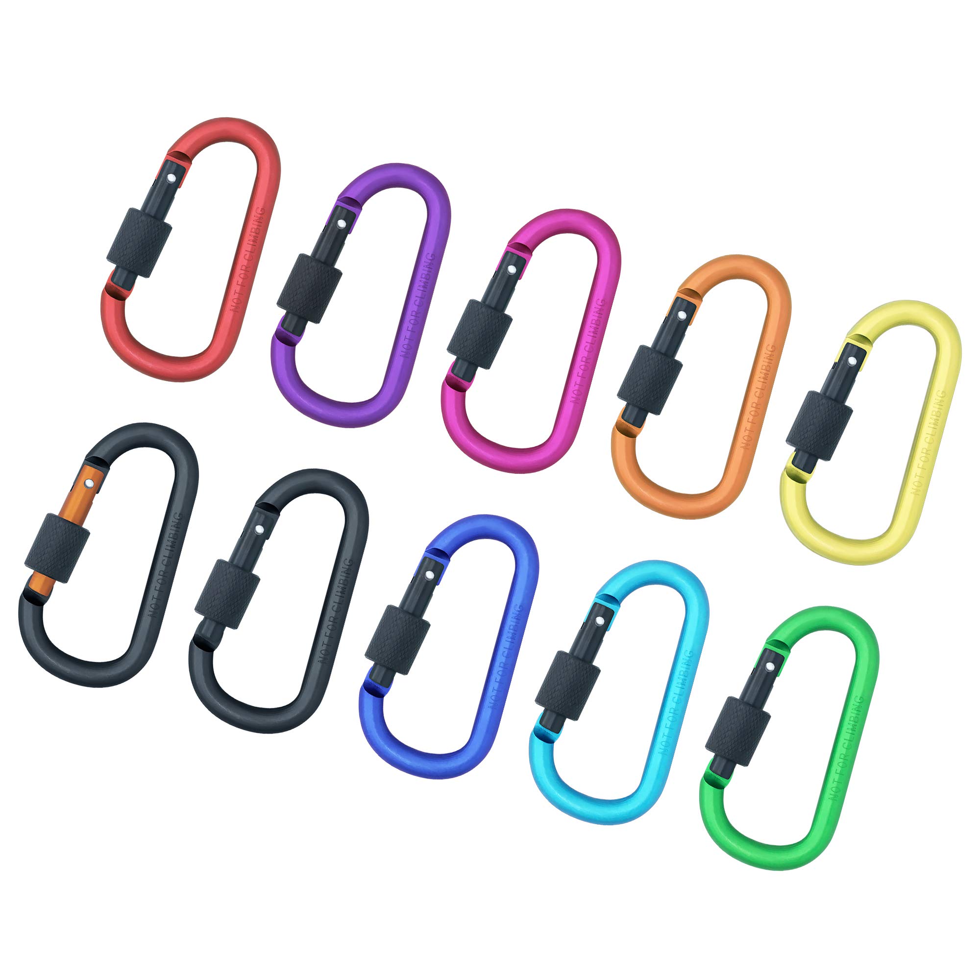 10PCS Screwgate Lock Keychain Clips Carabiner - 8 cm Aluminum Durable D-shape Spring Loaded Clip for Home, Rv, Camping, Fishing, Hiking, Traveling and Sports Outdoors