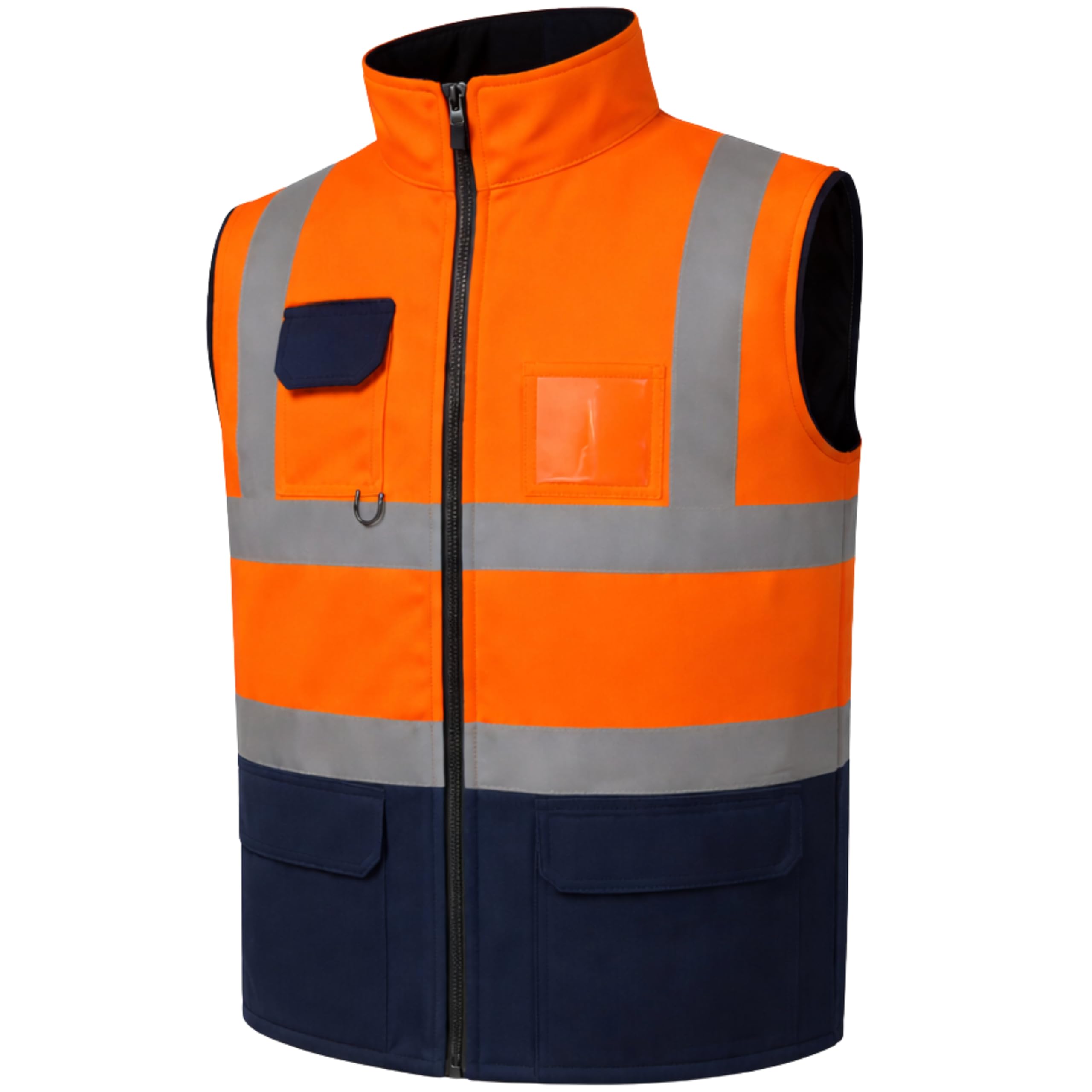 GM WORKWEAR Hi-Vis Reversible Waterproof Fleece Bodywarmer Gilet Waistcoat โ High Visibility Safety Vest โ Orange/Navy, Yellow/Navy, Orange/Yellow โ S to 4XL