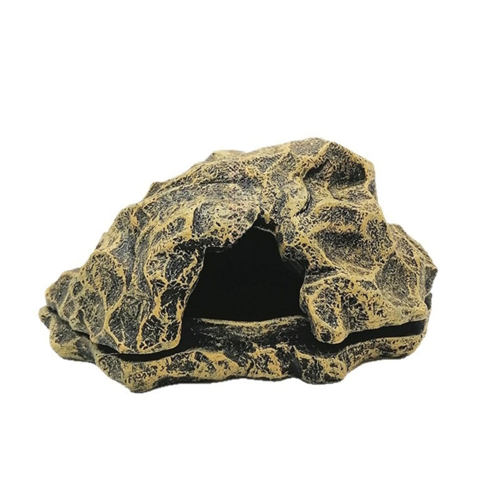 OMEM Rettile Hide Grotta Roccia Resina Paesaggio con Bacino Del Cibo Ciotola Acqua per Geco, Lucertola, Serpente, Corna, Rana, Ragno, Pet Escape House Durevole Rifugio (Marrone)