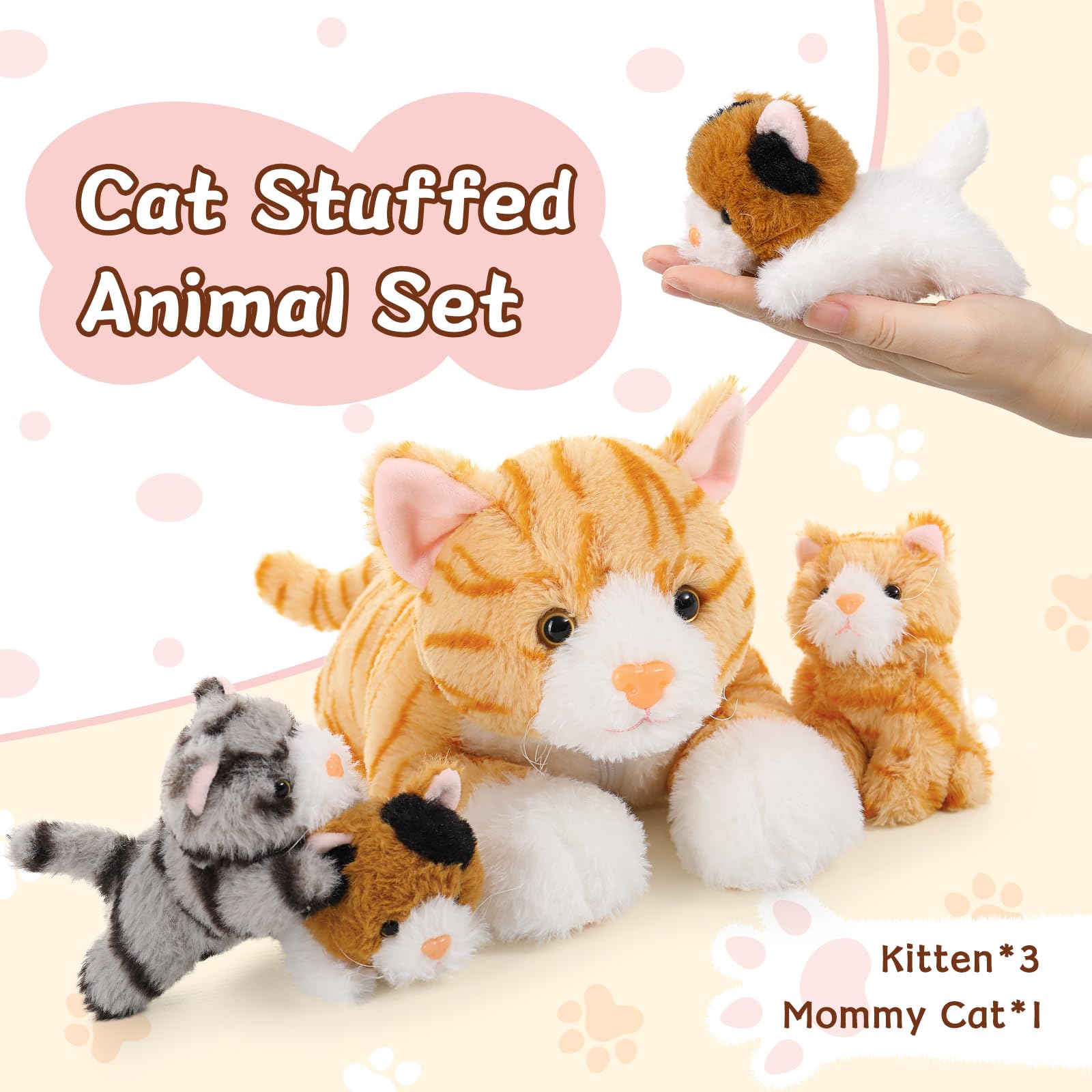 MorisMos Cat Teddy Soft Toy, 40cm Mom Plush with 3 Cuddly Baby Inside Kawaii Kittens Realistic Fluffly Cat Gift for Kids Girlfriend Birthday Christmas Deco — view 9