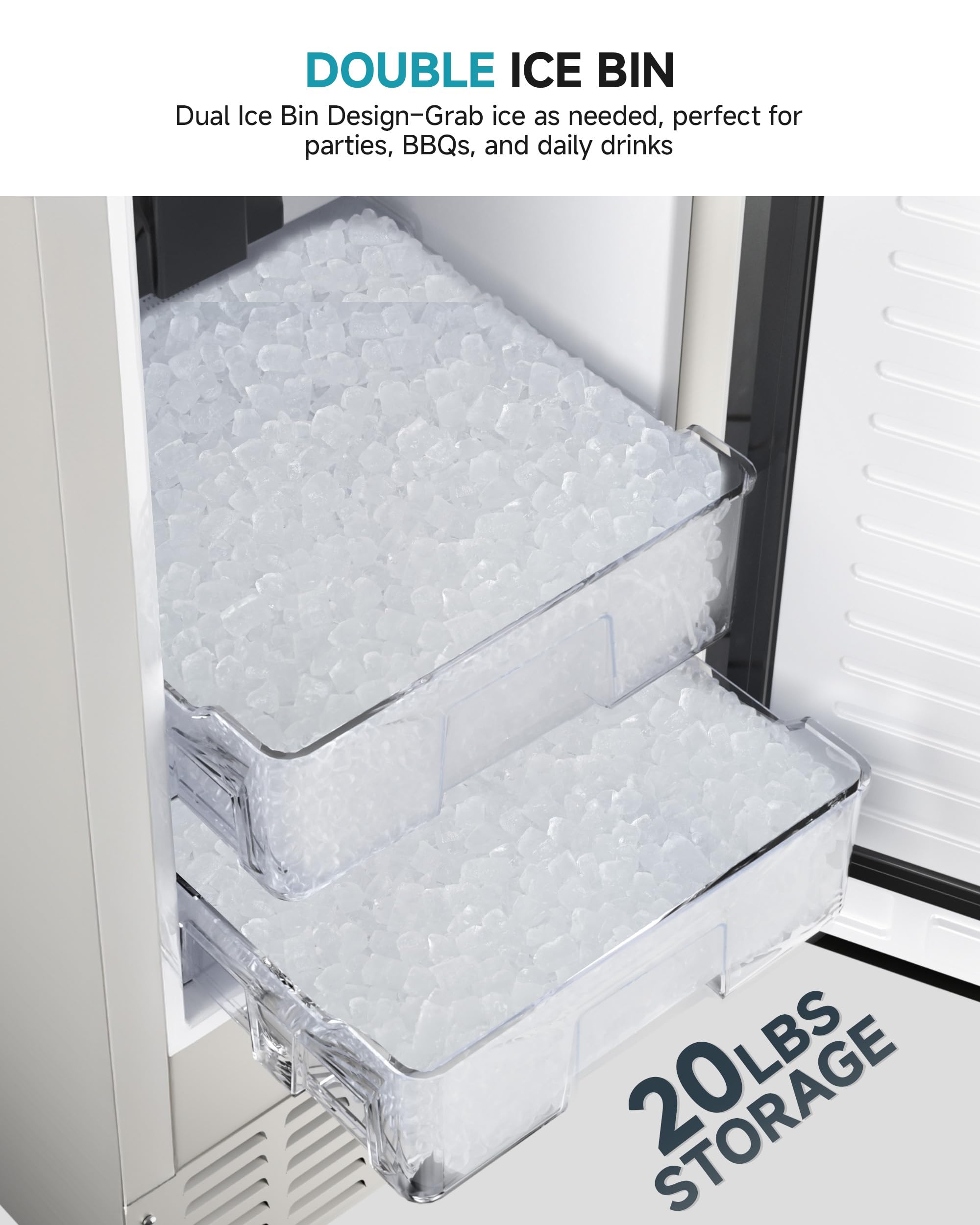 Euhomy Under Counter Nugget Ice Maker Machine, 70lbs/Day, Bulit-In Freestanding Ice Maker With Double Ice Baskets, Self-Cleaning & 24h Timer Ice Machine, For Home Use(Silver) on Fridge.com - View 3