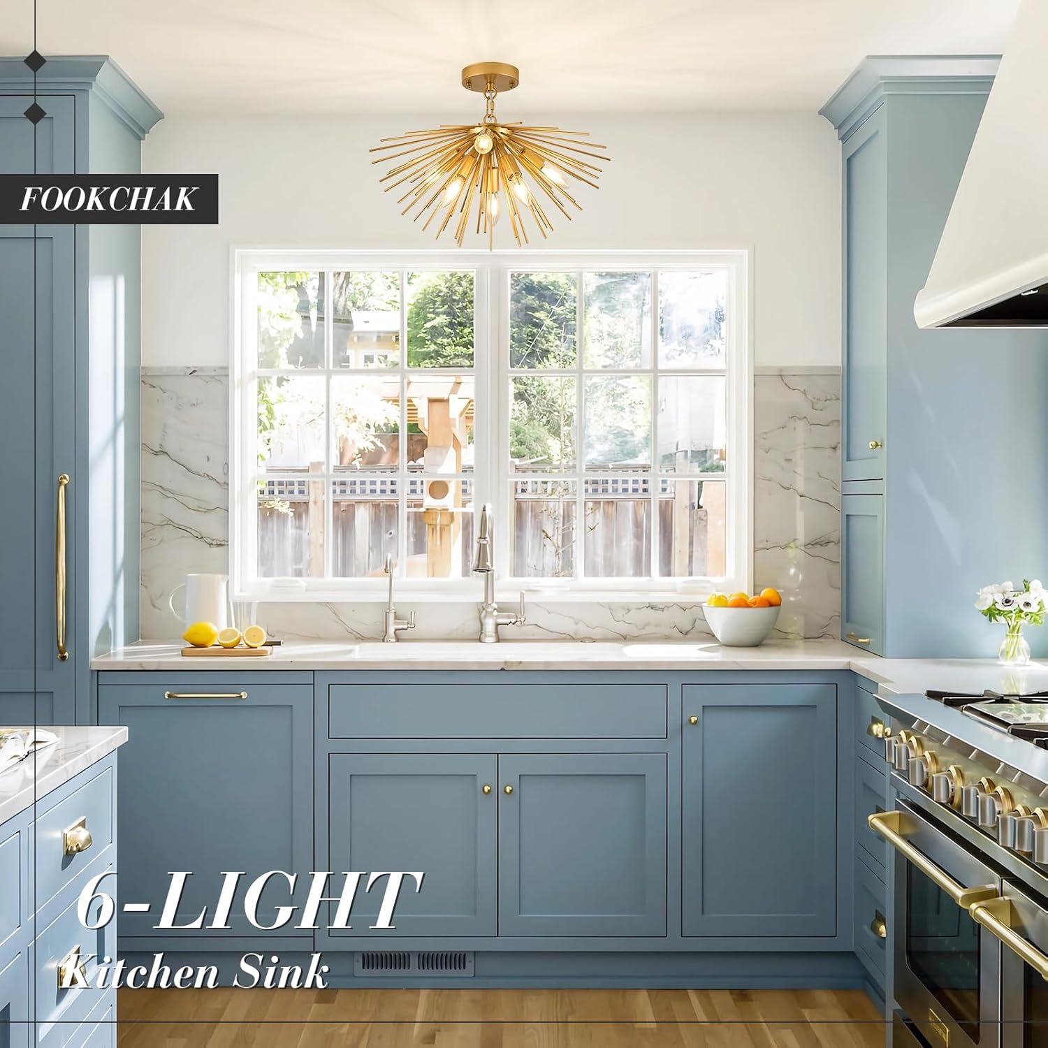 Gold Sputnik Ceiling Light Fixture 6-Light Starburst Chandelier Ceiling Light Mid-Century Modern Satellite Chandelier Solid Metal Urchin Chandeliers for Entry Dining Room Kitchen Sink