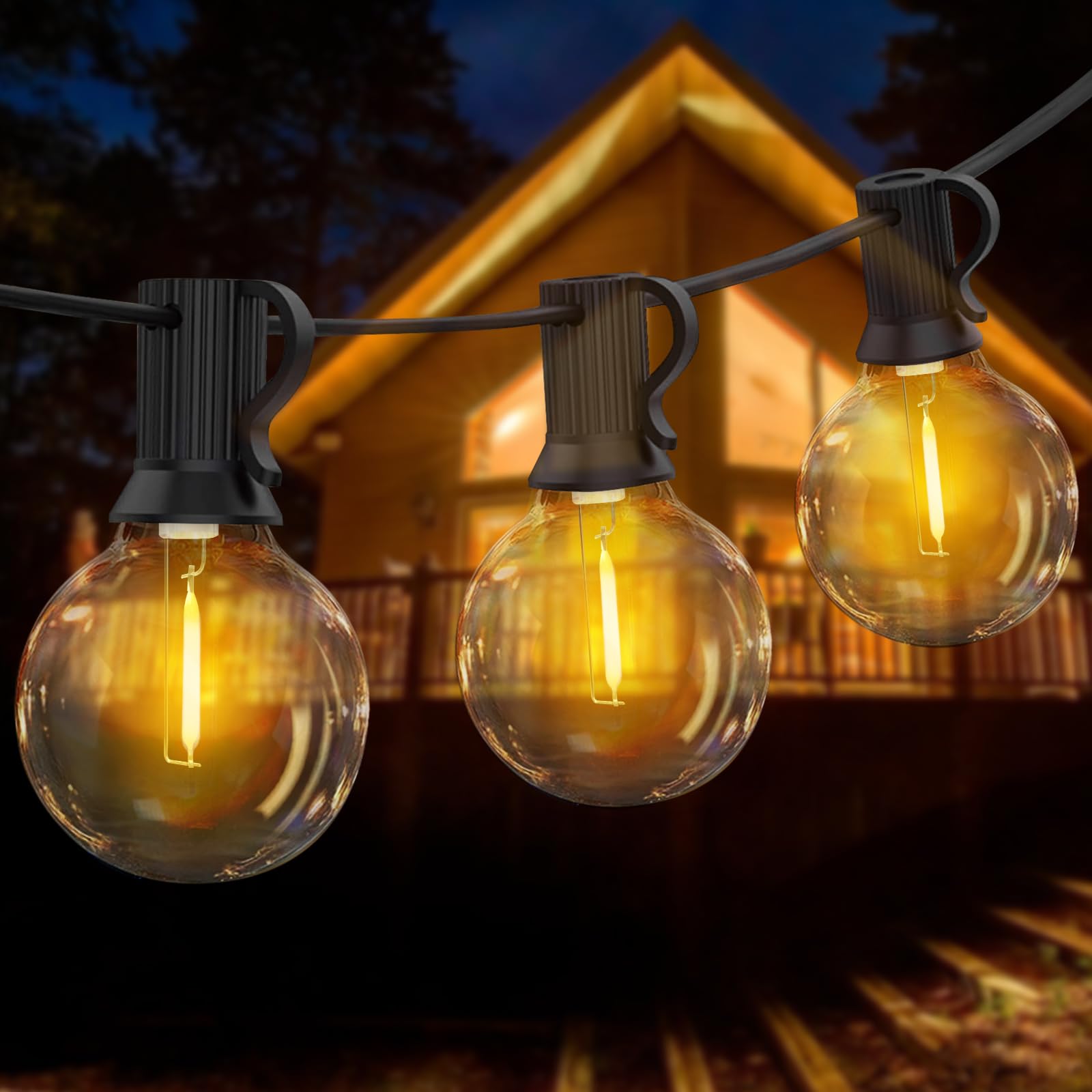 Qxmcov Catena Luminosa Esterno, 12M LED Luci da Esterno Giardino, Catena Luci Impermeabile Lucine with 18+3 Lampadine di Ricambio 2700K Catena Luminosa Giardino per Natale Partito Esterno e Interno