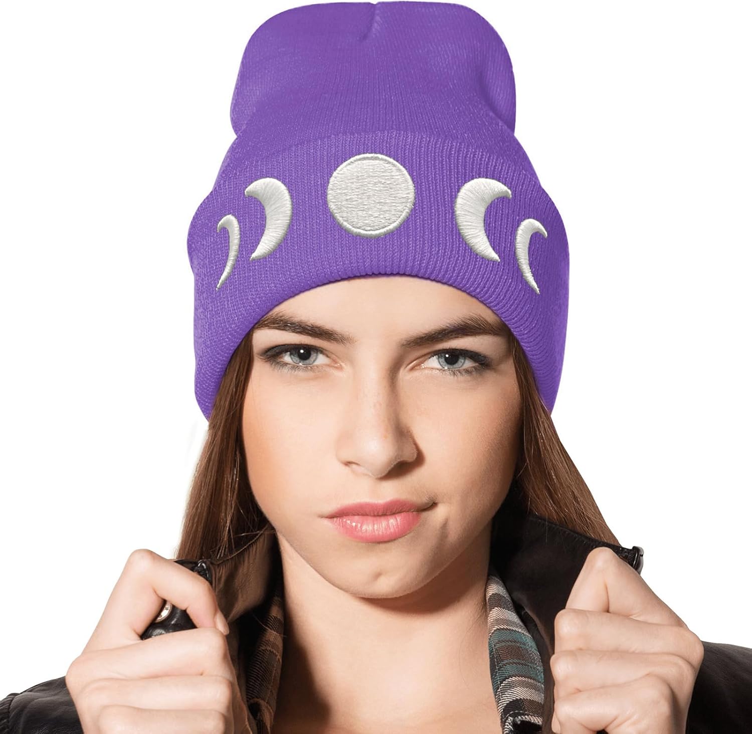 Moon Embroidery Beanie Knit Hat for Men Women, Casual Skull Knit Cap - Image 2