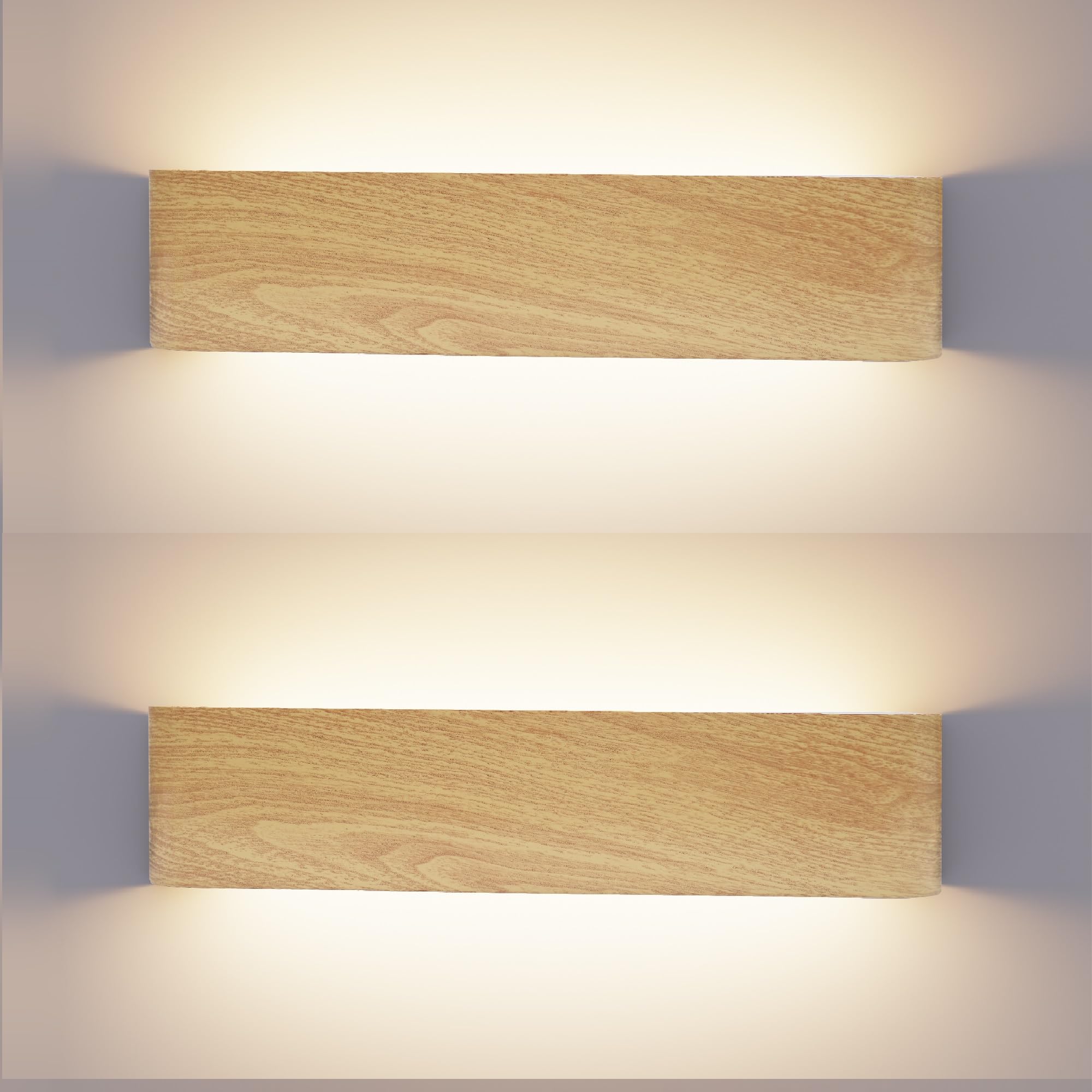 XXINLOOY Indoor LED Wall Light 24W/16.14 inch, Up Down Wall Sconce, 3 CCT Adjustable with Memory Function, Slim Aluminium White Wall Lamp, Key Switch for Living Room Hallway Staircase (Wood Grain-2)