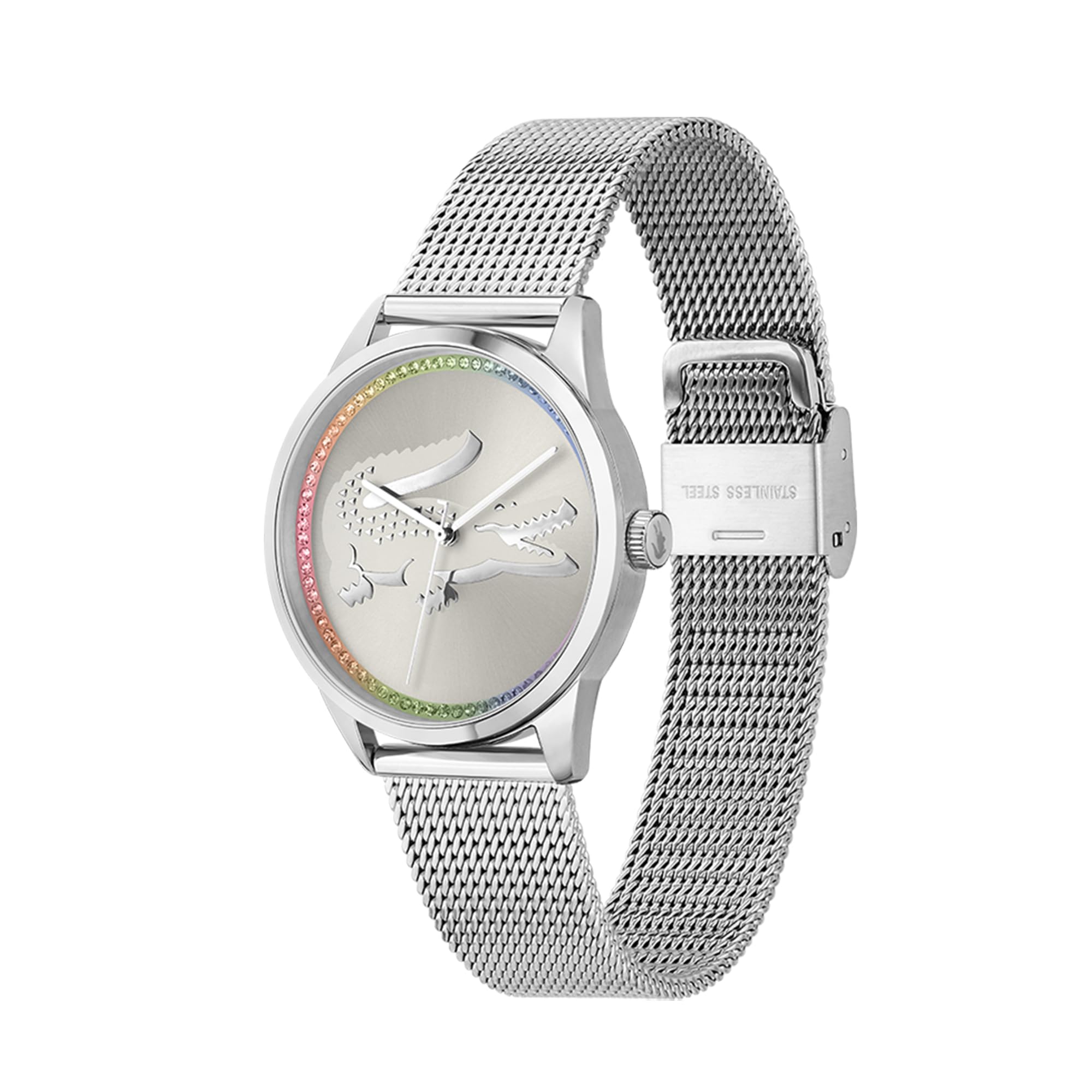 Lacoste Reloj Analógico de Cuarzo para Mujer Colección LADYCROC con Correa de Malla de Acero Inoxidable Plateada - 2001259