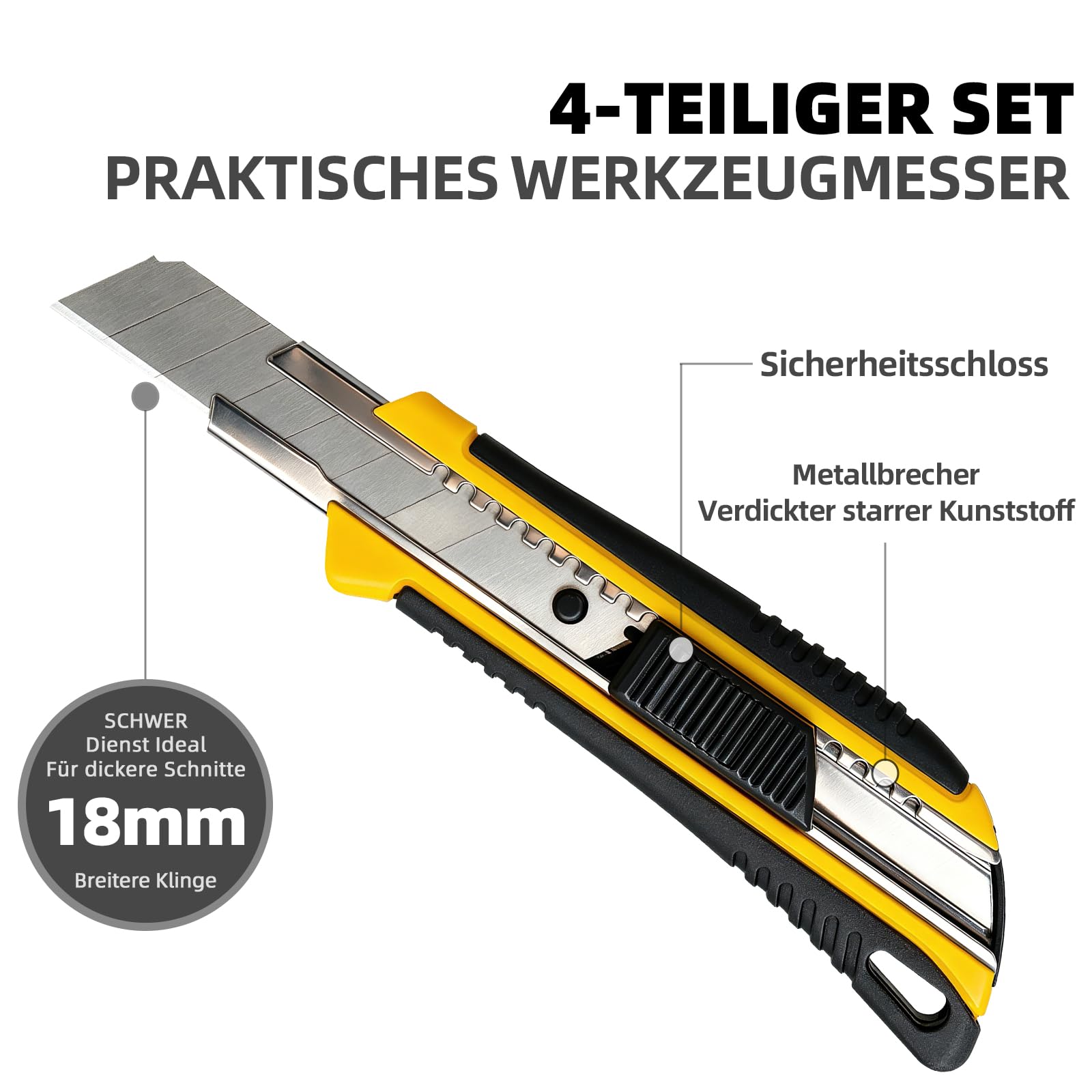 CCLIFE 4 pezzi cutter professionale taglierino 18 mm + 20 lame taglierino maniglia antiscivolo trincetto professionale per cartone moquette e bricolage