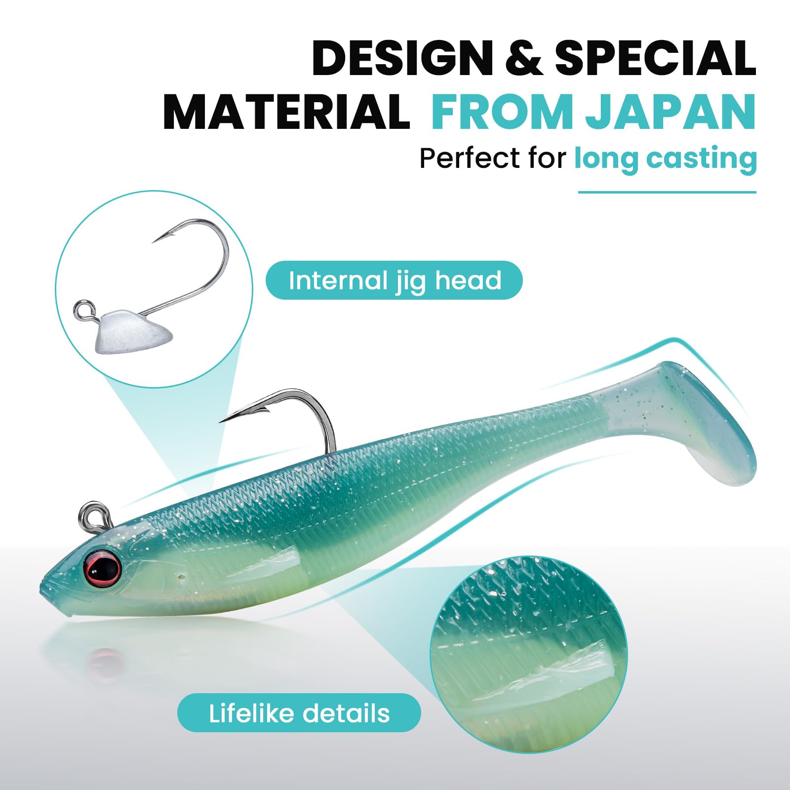 TRUSCEND Shadtale Señuelo con Anzuelos BKK Hundimiento Temblor Paddle Tail Swimbait para Lubina Truchas Lucio Siluro