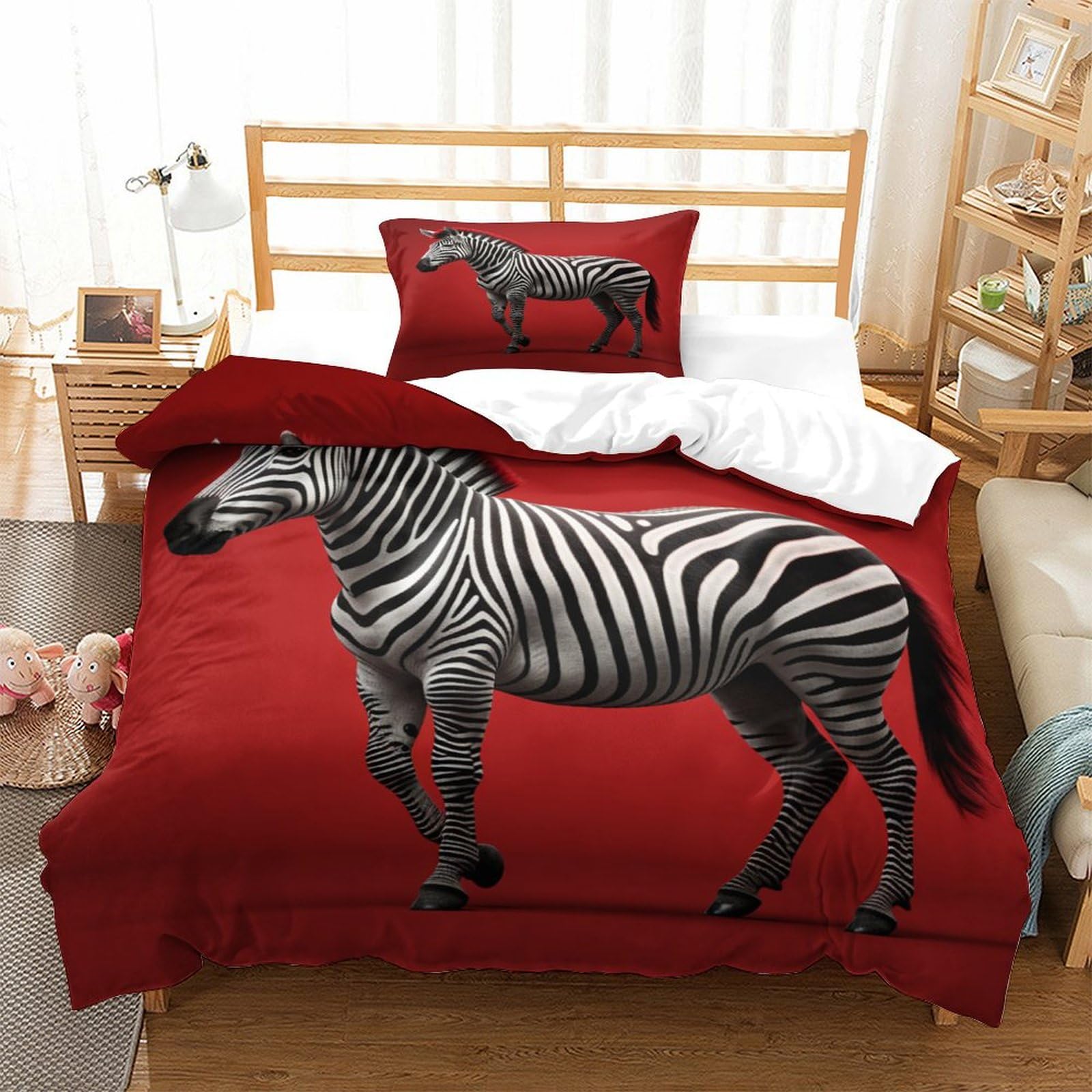 P1S9U7W5Y 3D Printed Zebra Design Duvet Cover Set 3 Pieces Soft Microfiber Bedroom Decor Animal Print Bedding Set for Adults Breathable Home Single（135x200cm）