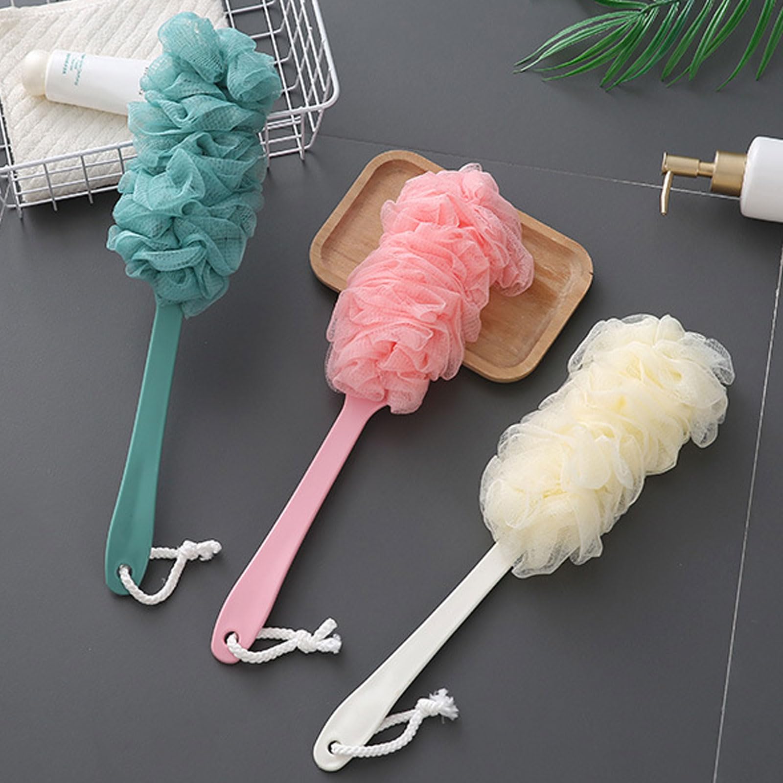 SSKHE 3PCCS Back Brush Scrubber Shower Loofah, Brosse de bain à poignée longue, Brosses de corps de douche, Sponge de douche à brosse arrière, Back Scrubber Long Handle Loofah pour exfolier et enlever