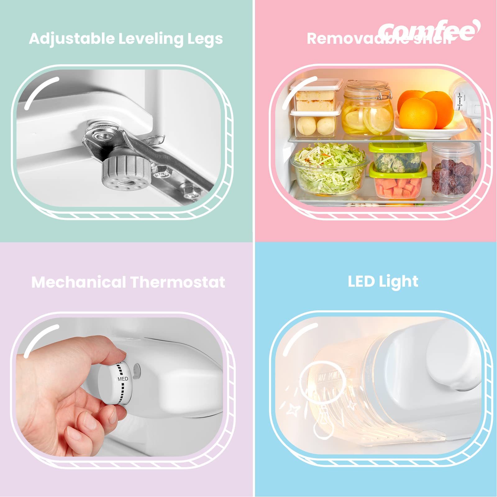 COMFEE' RCT87WH1(E) Under Counter Fridge Freezer, 87L Small Fridge