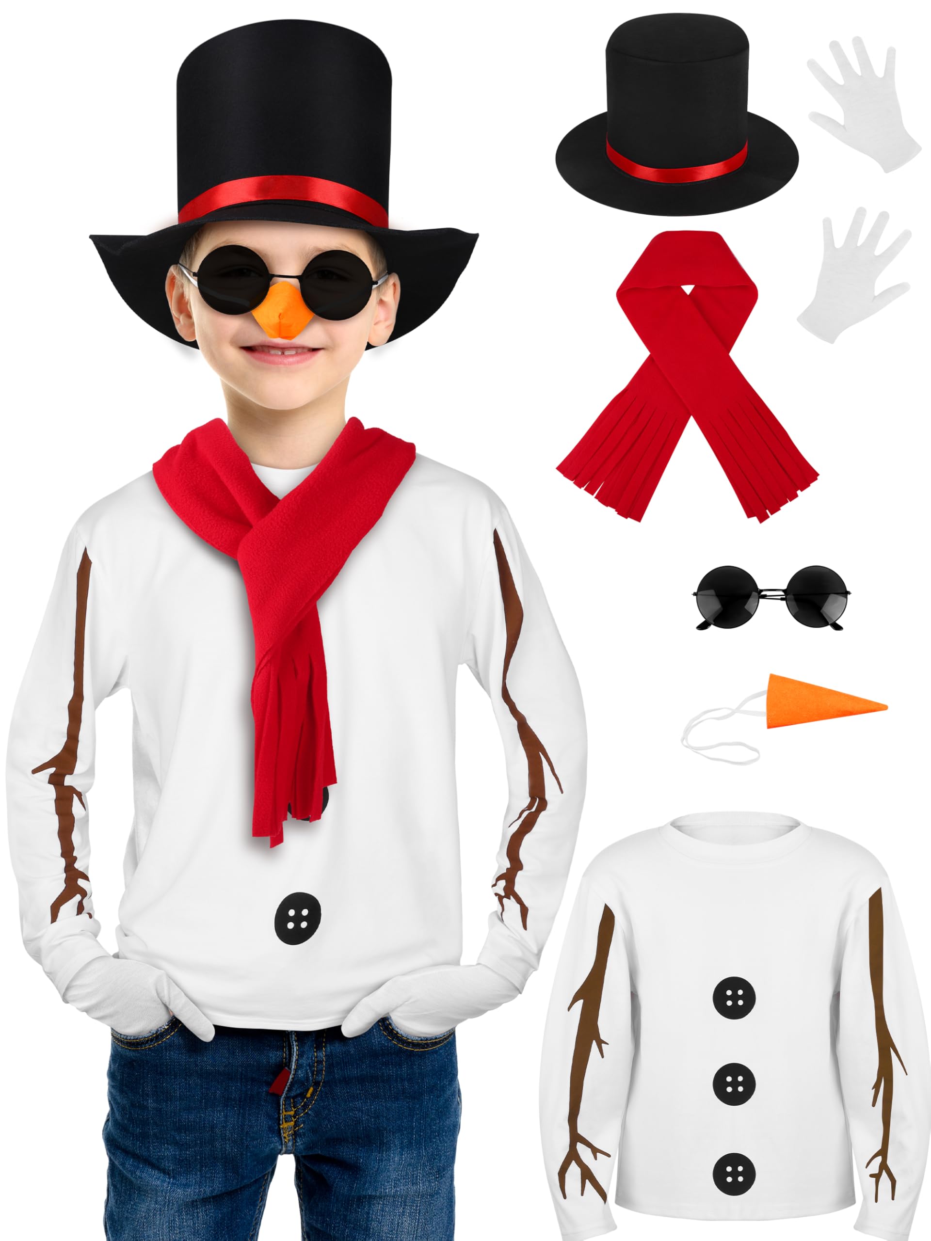 SOMSOC 8 Pack Snowman Costume kids Winter Frosty Costume Set with Hat Carrot Nose Glasses Scarf Gloves for Cosplay