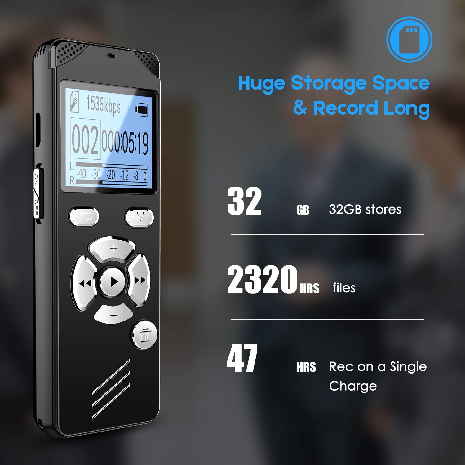 32GB Voice Activated Recorder with Playback - Upgraded Small Digital Voice Recorder for Lectures Meetings USB Rechargeable, Password (32GB)