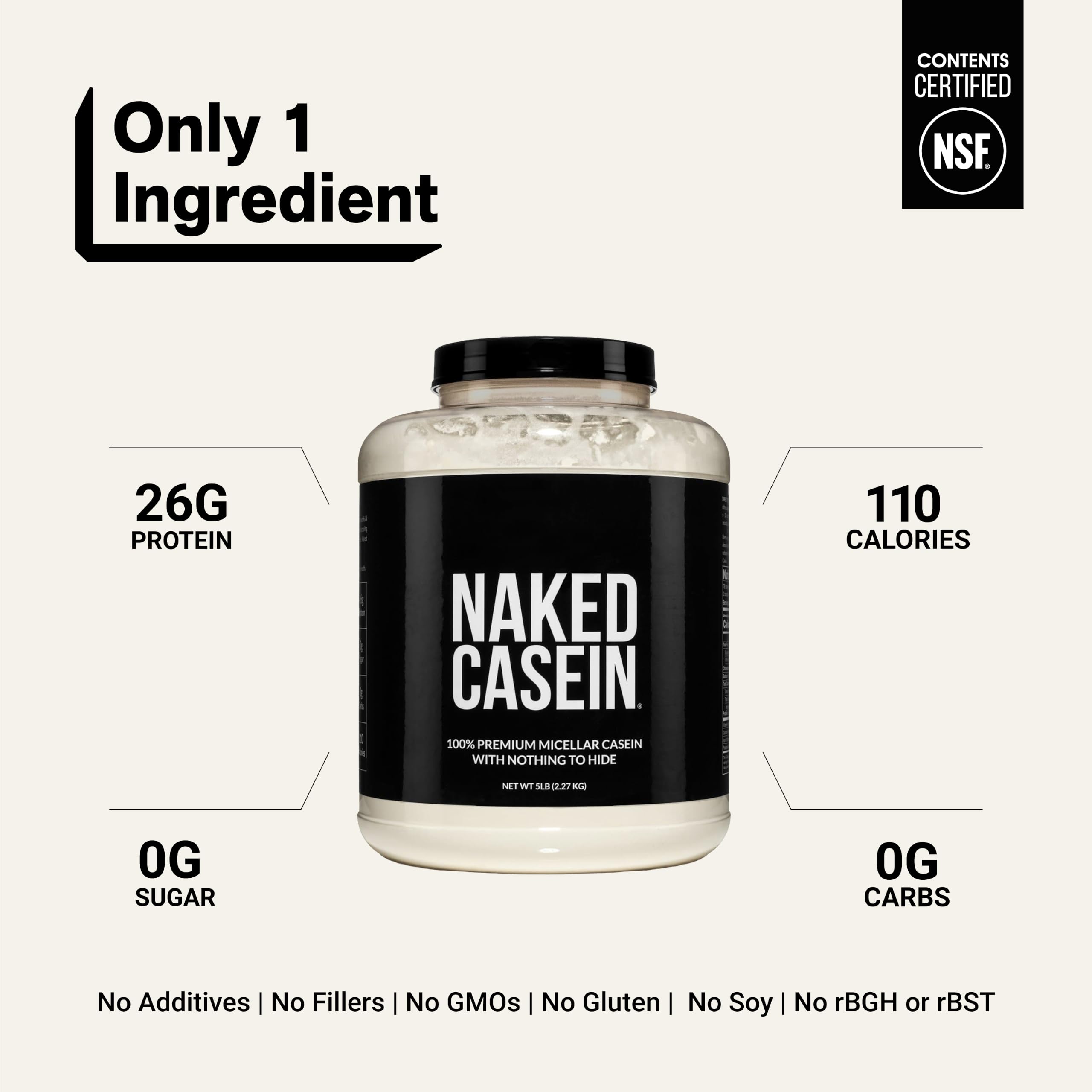 NAKED Casein - 5Lb Micellar Casein Protein Powder - Bulk, Zero Carb, NSF Certified, GMO-Free, Gluten Free, Soy Free, Preservative Free - Stimulate Muscle Growth - Enhance Recovery - 76 Servings — Amazon image 3