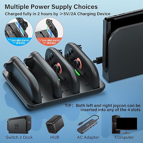 Miniatura 3 de Switch 2 JoyCon Cargador para Nintendo Switch 2 Joy Con - Base de carga 4 en 1 para Joy-Con 2 controladores, interruptor de carga rápida 2H 2