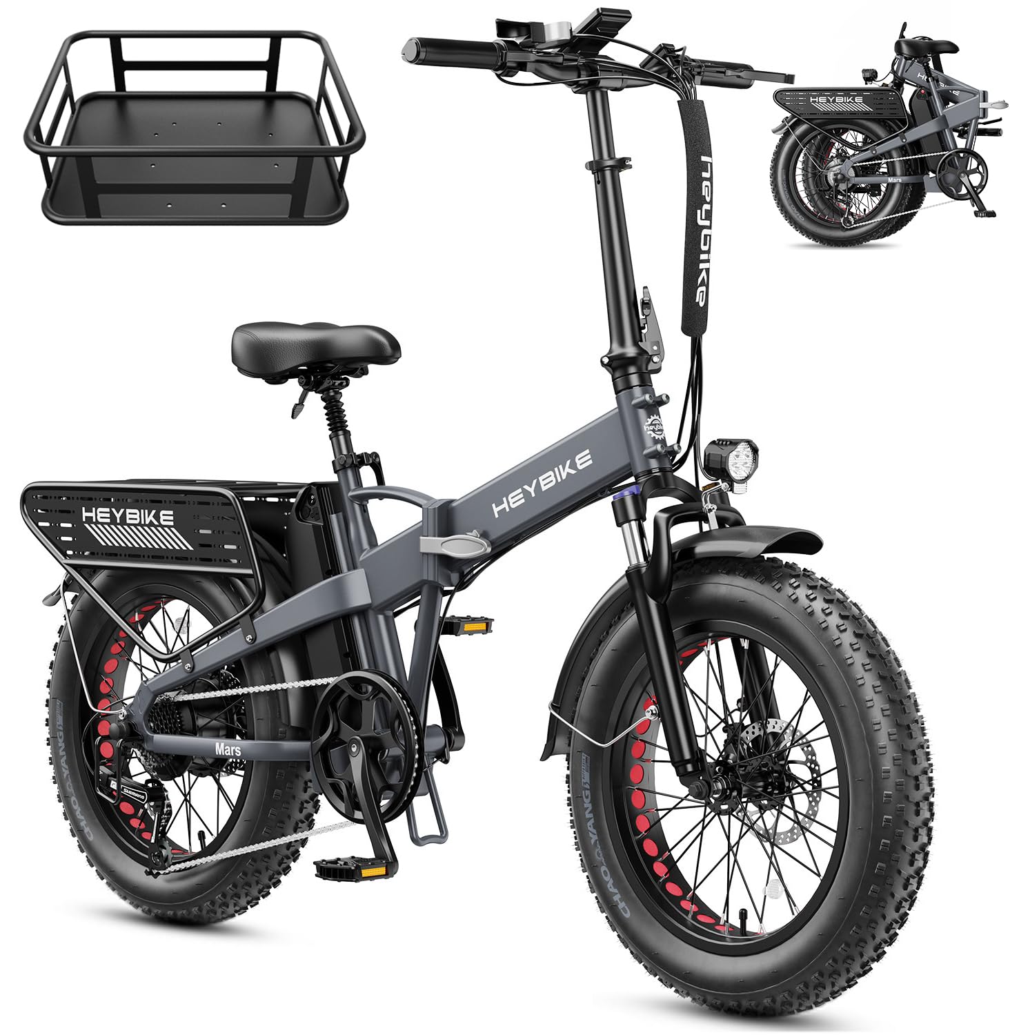 Heybike Mars 2.0 Foldable Electric Bike 32MPH, UL2849 Certified, 1800W Peak Motor Ebike with 100N.M Torque, 70+Miles Long Range with 624WH Removable Battery, 20*4'' Fat Tire for Snow, Full Suspension