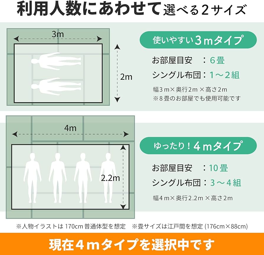 Amazon｜蚊帳 特大 選べる 4m 10畳 か 3m 6畳 2m 大きい キング
