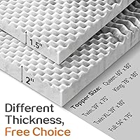 Vista 15 de SINWEEK Cubrecolchón de 1.5 pulgadas, cubrecolchón de espuma viscoelástica de 5 zonas, alivia la presión, almohadilla suave para colchón