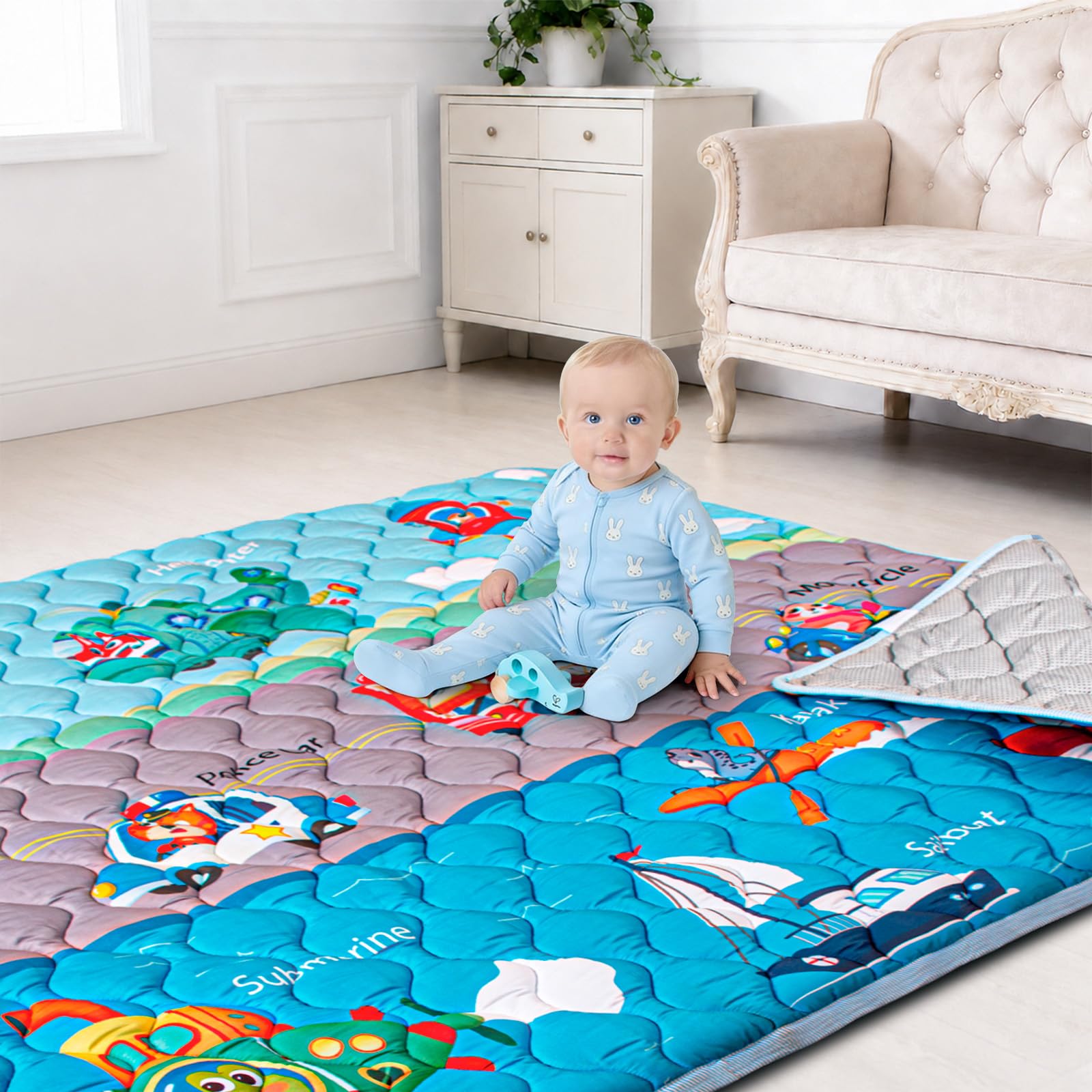 Baby Play Mats for Floor, 71”x59” Upgraded Thickness & Larger Super Soft Playmat for Babies and Toddlers, Foldable Washable, Upgrade Anti-Slip Crawling Mat for Playpen