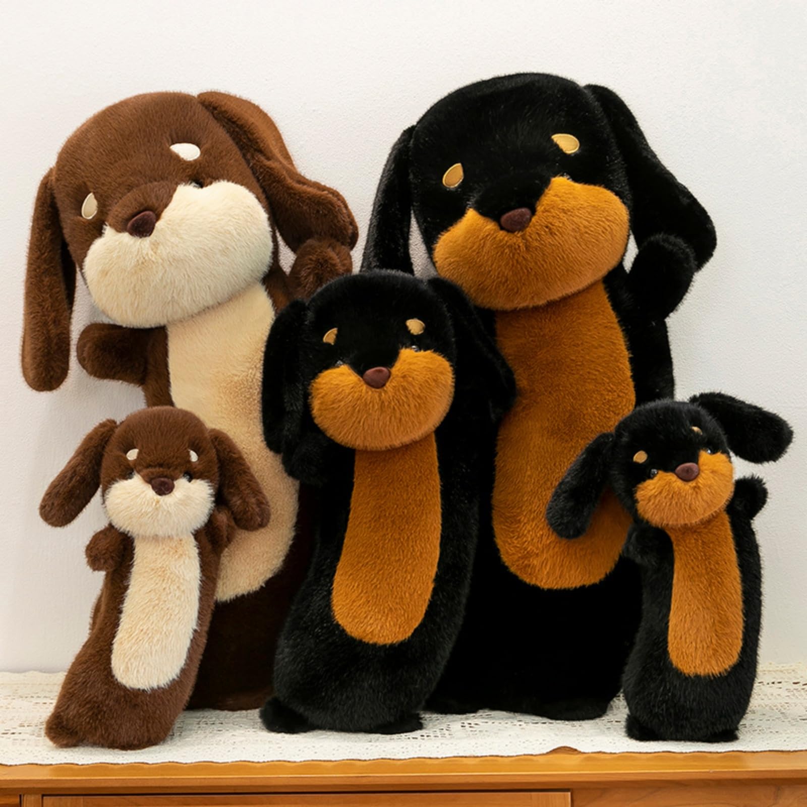 champracer Kuscheltier Hund Dackel schwarz-braun Plüsch Hund Simuliertes Dackel Hund Plüschtier Flauschige und Weiches Geschenke für Kinder Jungen Mädchen (80cm,Schwarz)