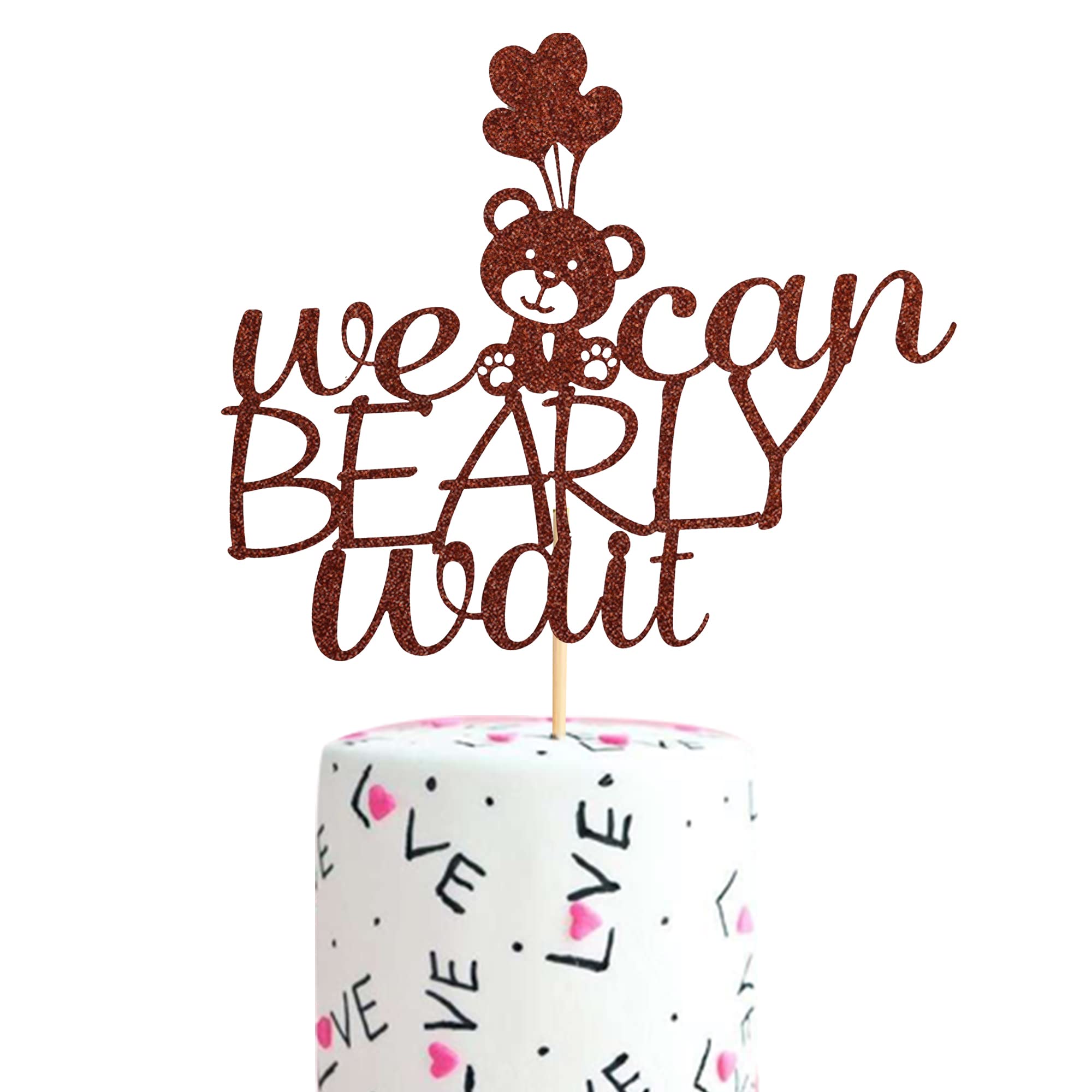 Arthsdite We Can Bearly Wait Cake Topper, Baby Bear Theme Baby Shower Gender Reveal Party Decoration Supplies - Brown Glitter
