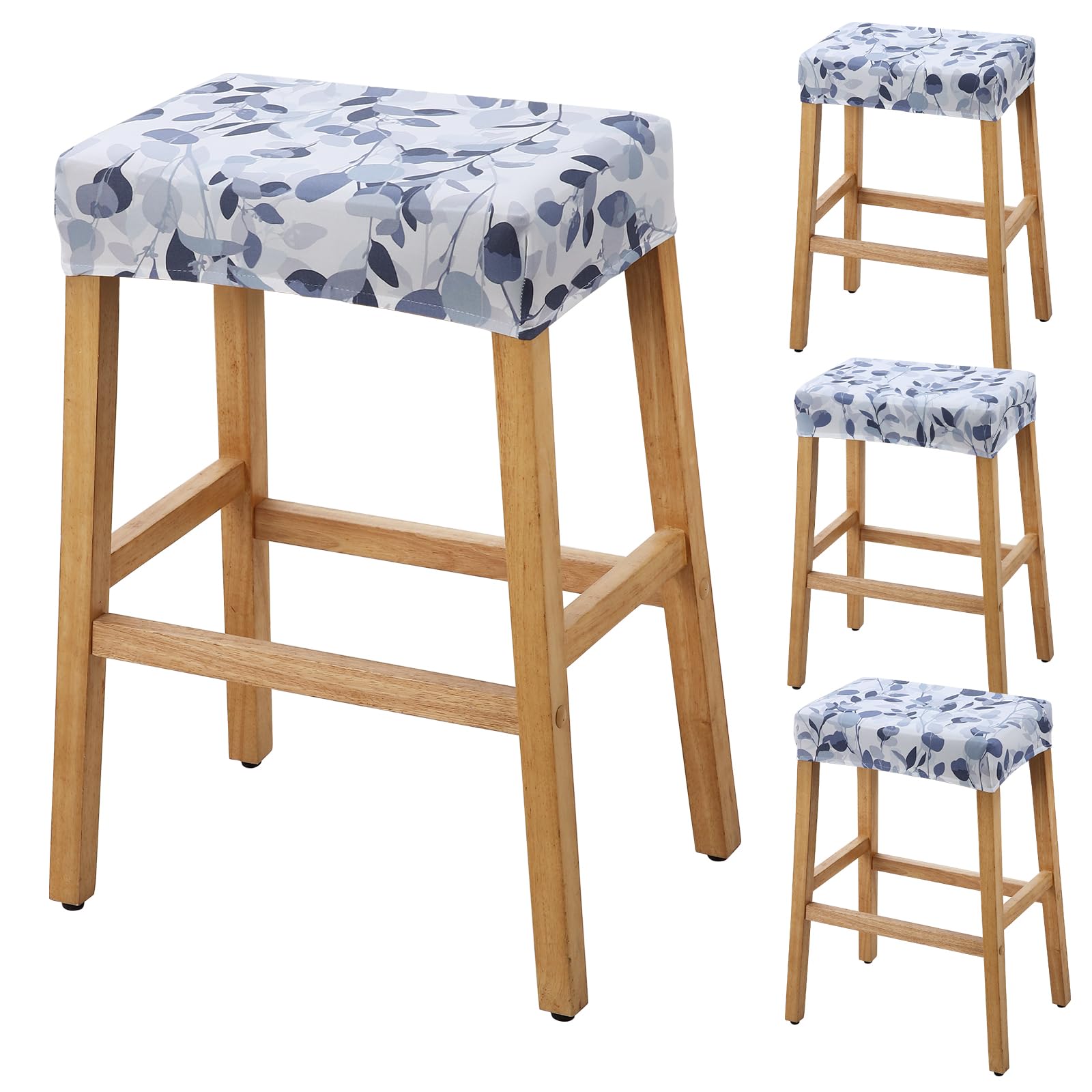 YISUN Stool Covers Rectangle - 4 Pack Stretch Waterproof Saddle Seat Cover Counter Bar Stools Bar Chairs Covers Kitchen Island Chairs Cushion Protector (4, F-Grey White)