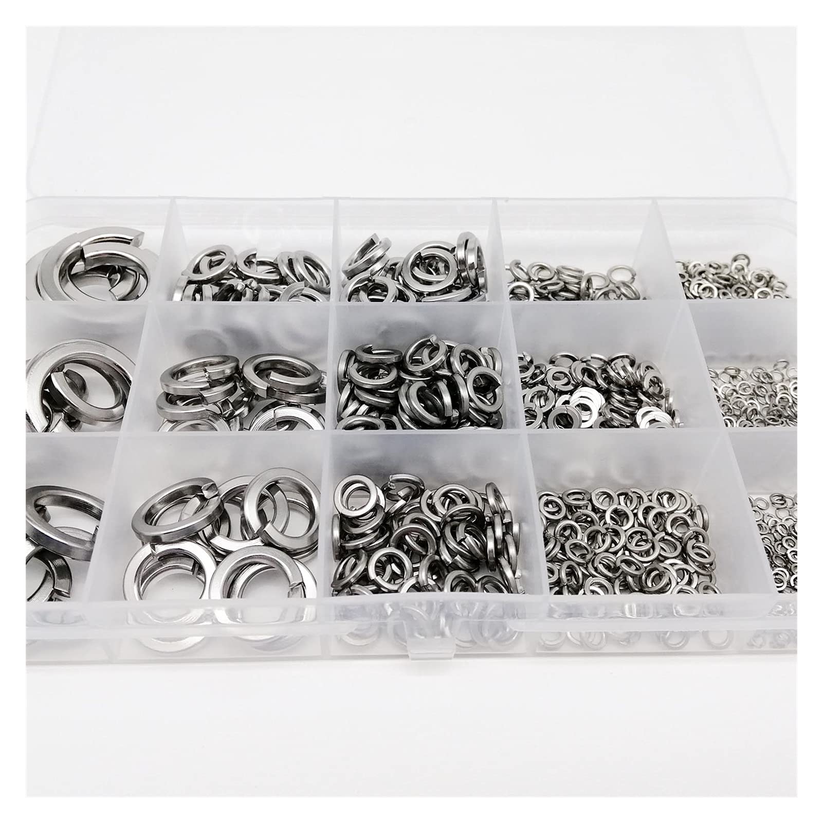 Unterlegscheibe, 1035 Stück, M1,6 M2 M2,5 M3 M3,5 M4 M5 M6 M8M10M12M16, 304 Edelstahl, Federscheiben-Sortiment, elastischer Dichtungssatz, Verschiedene Haushaltsartikel (Farbe: Silber) (Silb