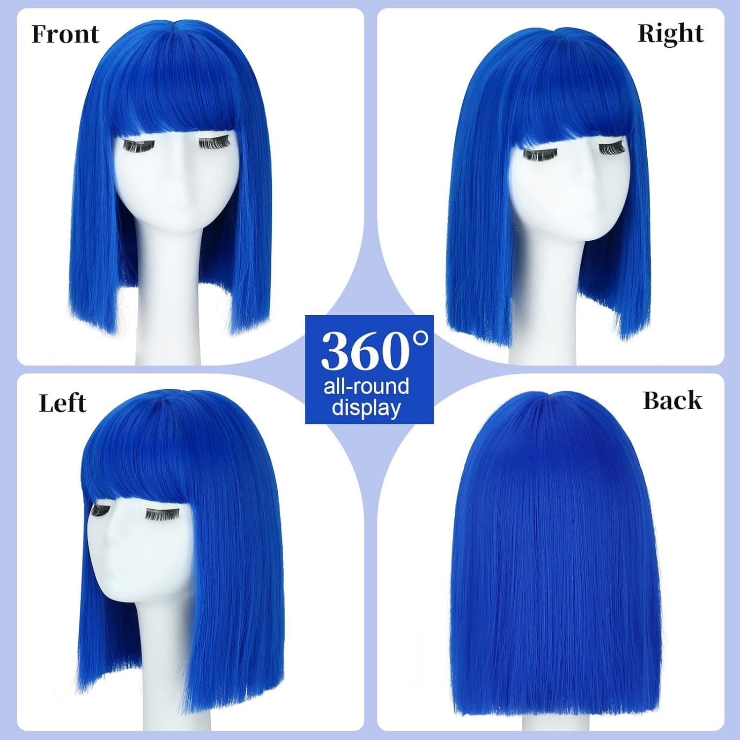 PORSMEER Short Straight Bob Blue Wigs with Fringe Shoulder Length Hair Colorful Wig for Women Girls Heat Resistant Synthetic Wig for Cosplay Halloween Party 14 Inch 35cm - Image 2