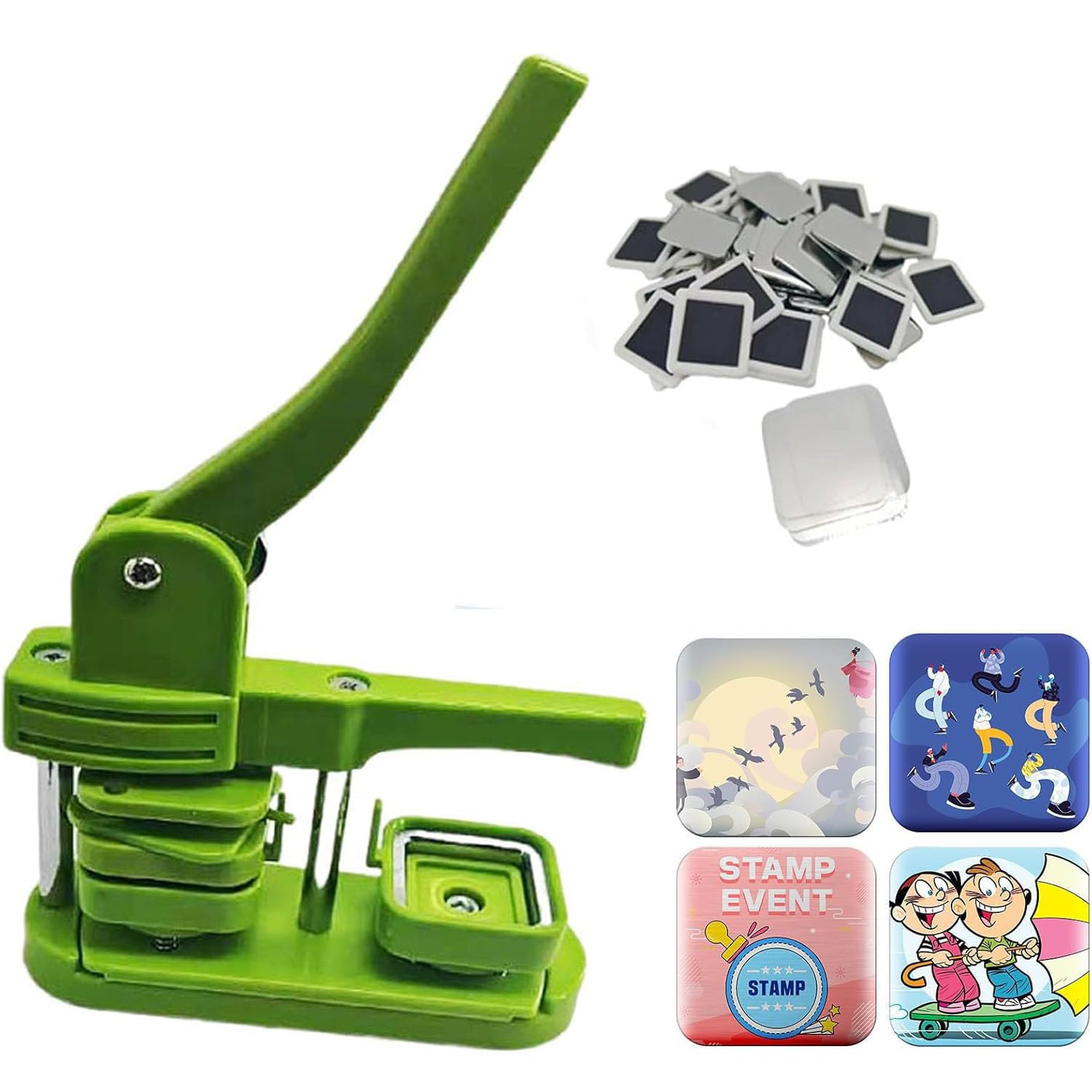 ZXGRfdefa Badge maker, 50 mm SquareMaking Machine Badge Maker Button Press DIY Pin Making Kit(Green,Fridge Magnets)