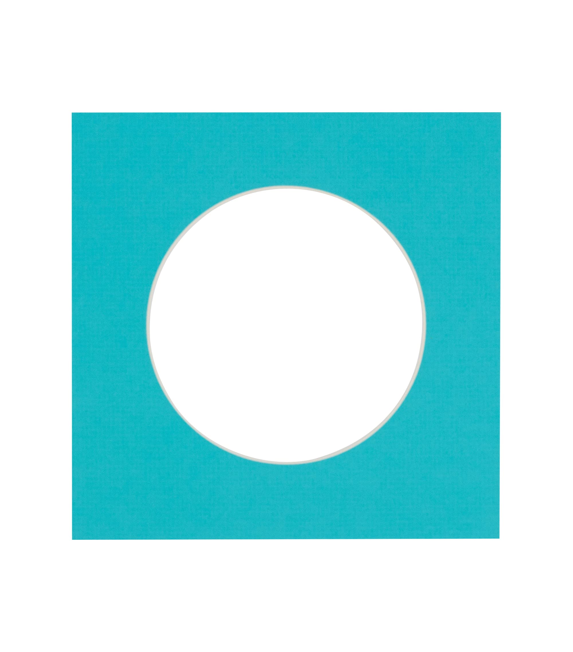 10x10 Mat Bevel Cut for 6x6 Photos - Precut Aquamarine Blue Circle Shaped Photo Mat Board Opening - Acid Free Matte to Protect Your Pictures - Bevel Cut for Family Photos, Pack of 1 Matboard