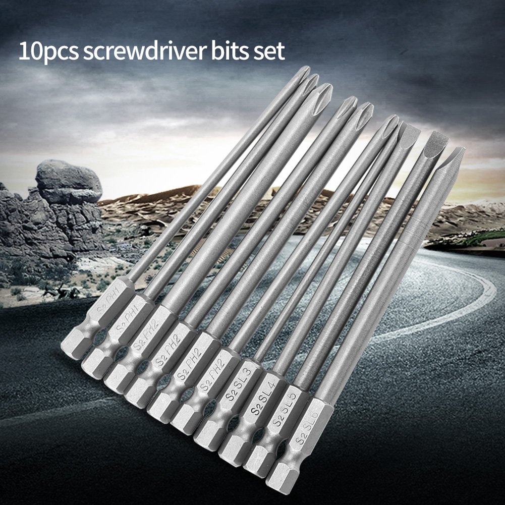 SIENTTO Phillips Bits PH2 #2 – 10 Stück, 100 Mm Lang, 1/4 Zoll Sechskant, Magnetisch, S2-Stahl