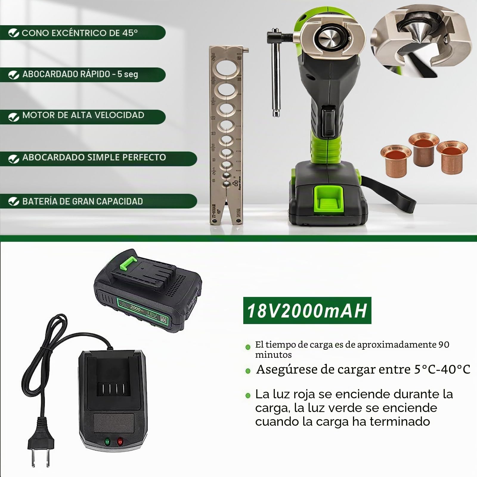 Abocardador De Tubos De Cobre Inalámbrico para 9 Tamaños De Tubos, Kit De Herramientas Abocardadoras Eléctricas con Abrazaderas Integradas En Sistemas Métricos E Imperiales