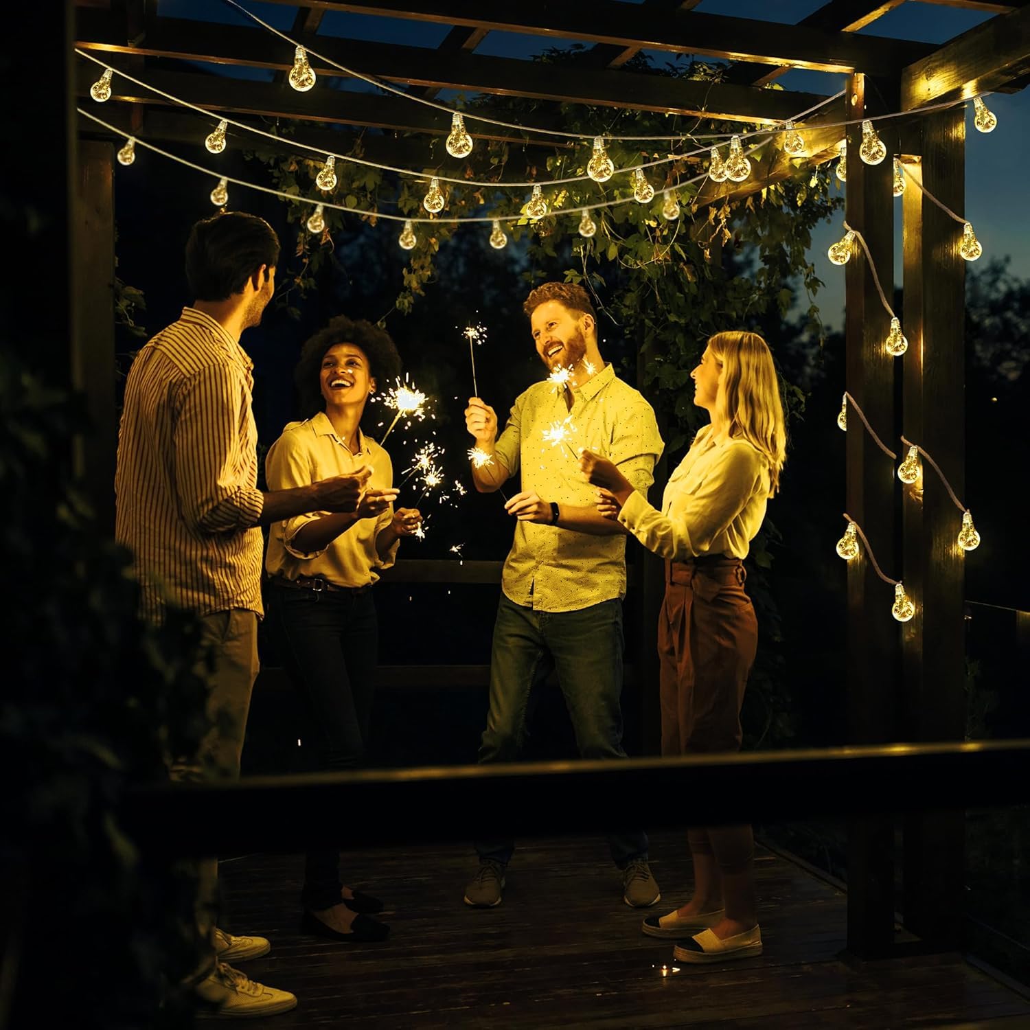Joomer Catena Luminosa Esterno Solare, 7,5M 16 Lampadine LED Luci Giardino Solare Impermeabile, 8 Modalità Luci da Esterno Giardino in Corda di Canapa per Matrimoni Padiglione Balcone,Bianco Caldo