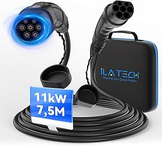 Typ 2 Ladekabel 11kW 7.5M 16A 3 Phasig, Ladekabel Elektroauto Typ 2 mit Tragetasche, Typ 2 auf Typ 2, Mennekes Mode 3 Kabel für E Auto EV PHEV Geeignet für Model 3/S/X/Y Zoe ID.3 ID.4 E-Tron