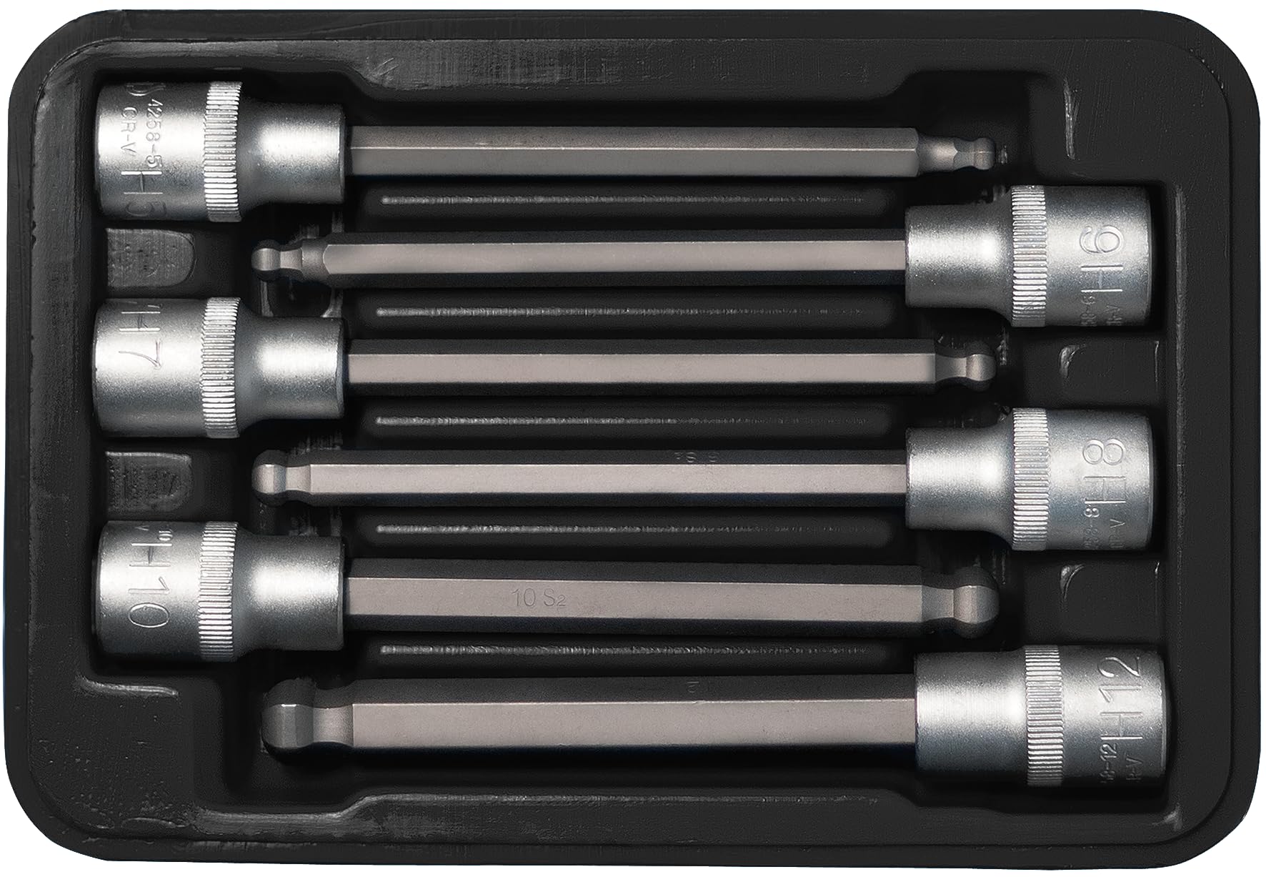 SW-Stahl 05010L Set Inserti a Bussola Esagonali Lunghi, 1/2" 5-12 mm | Set di 6 punte a brugola con testa sferica, attacco da 12,5 mm, bussole extra lunghe per avvitatori e officina