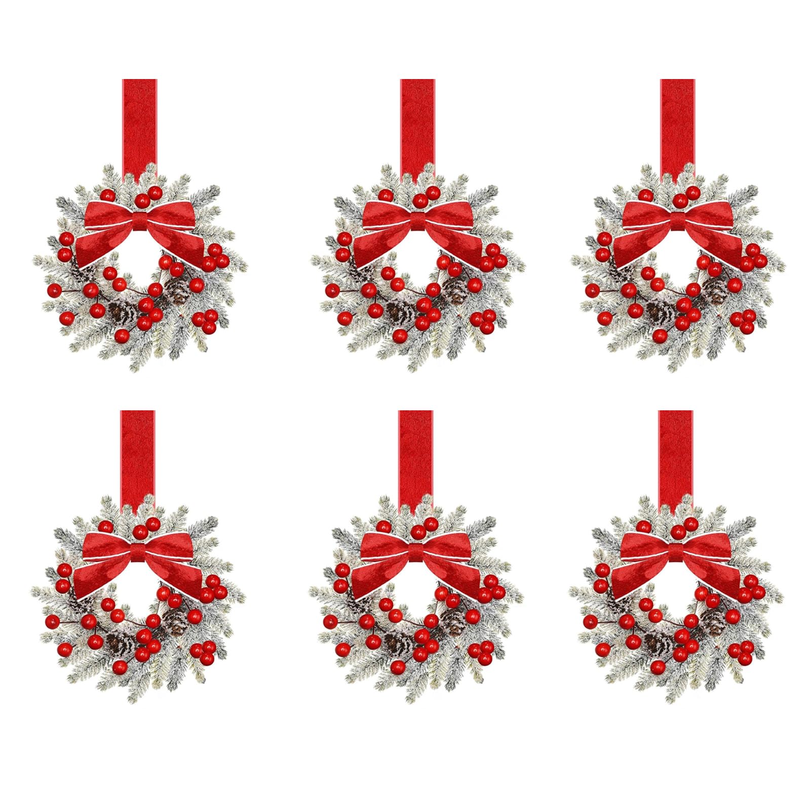 Petite couronne de Noël avec flocons de neige artificiels pour cuisine lot de 6