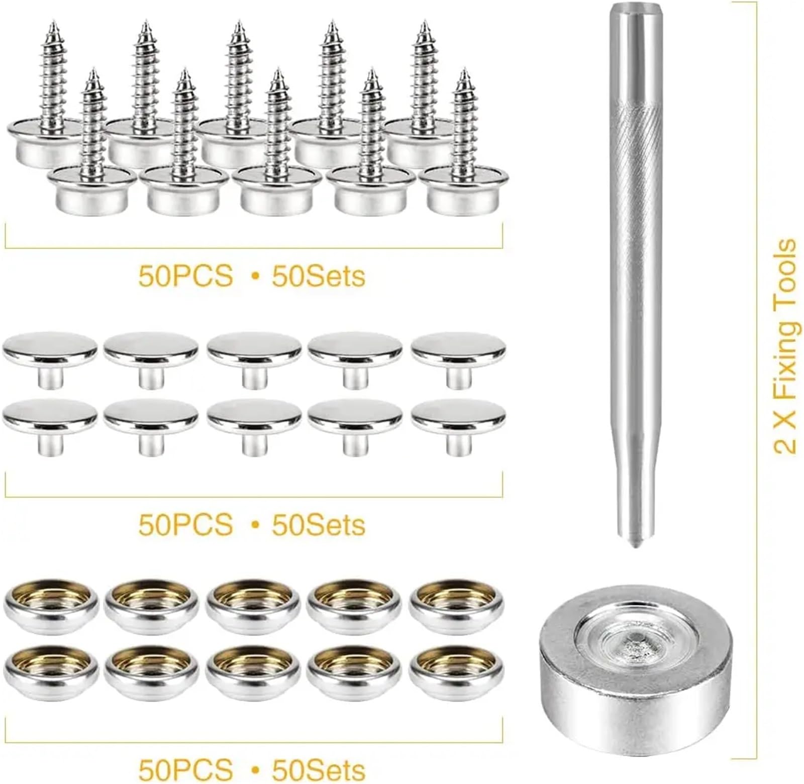 Kit de 150 broches for lona, ​​tornillos metálicos, grado marino, 3/8", acero inoxidable, con herramienta ajuste