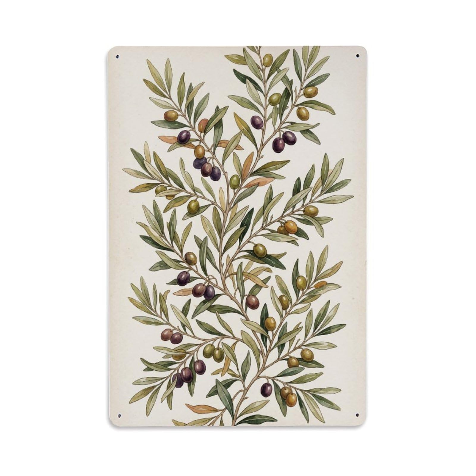 Mediterranean Olive Kitchen Botanical Metal Tin Sign Plaque Wall Decor for Cafe, Club Bar, Office, Home Garden Metal Poster 8x12Inch