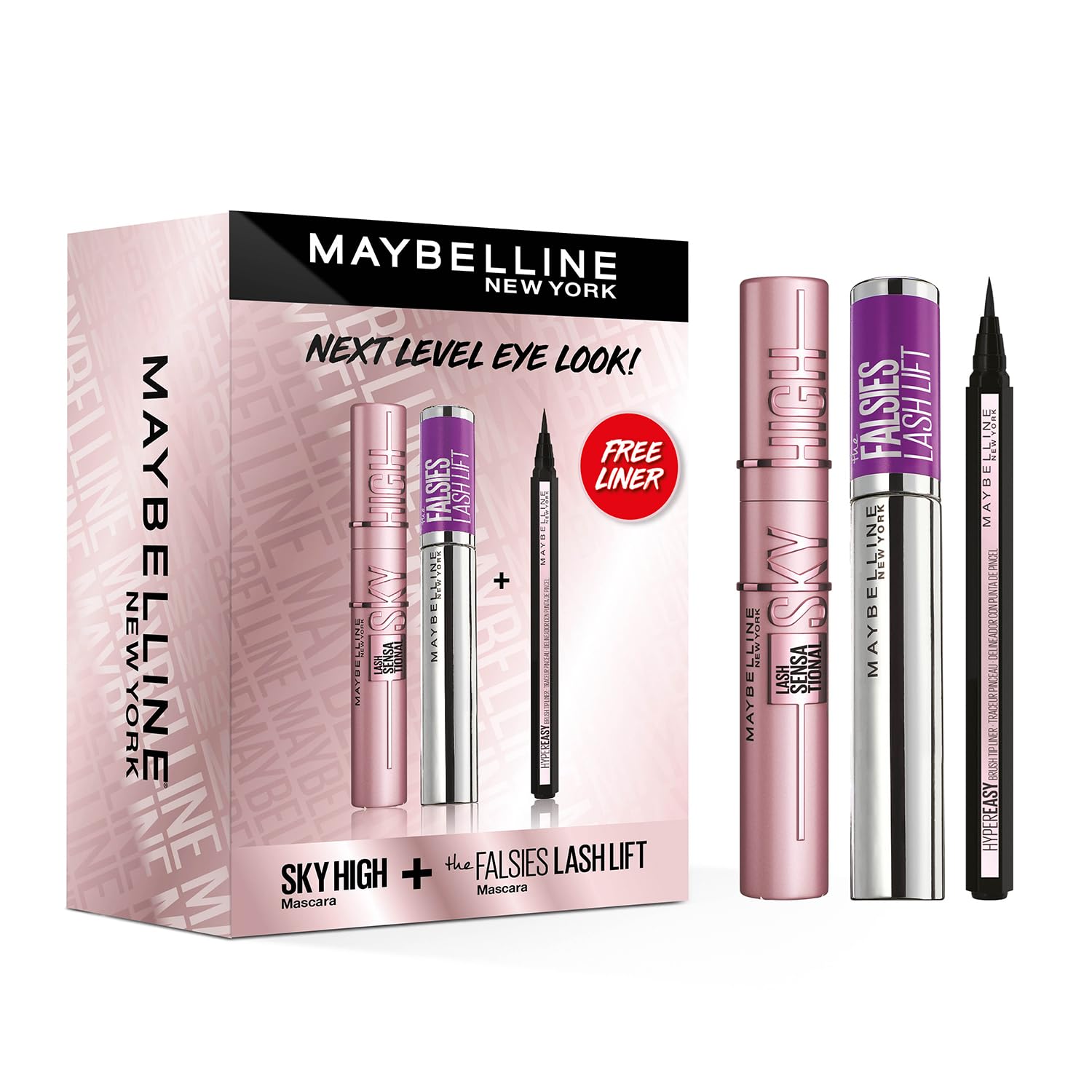 Maybelline New York - YOUR NEXT LEVEL EYE LOOK - 1 SKY HIGH MASCARA + 1 HYPER EASY LINER + 1 FALSIES LASH LIFT MASCARA SET