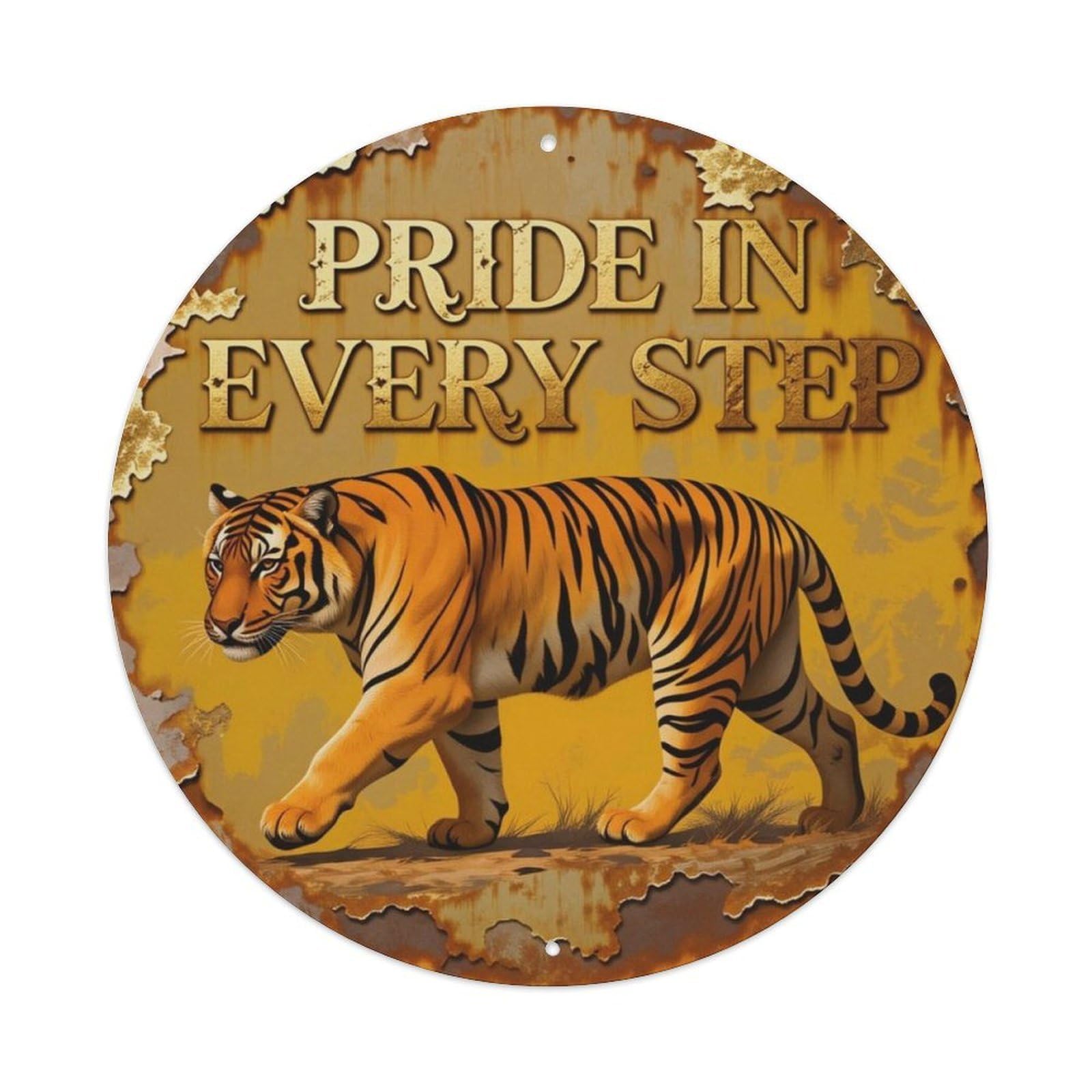 Vintage Rust Tiger Inspirational Quote Round Sign Vintage Aluminium Metal Sign, Retro Wall Decor for Home, Bar, Garage & Farmhouse 20x20cm