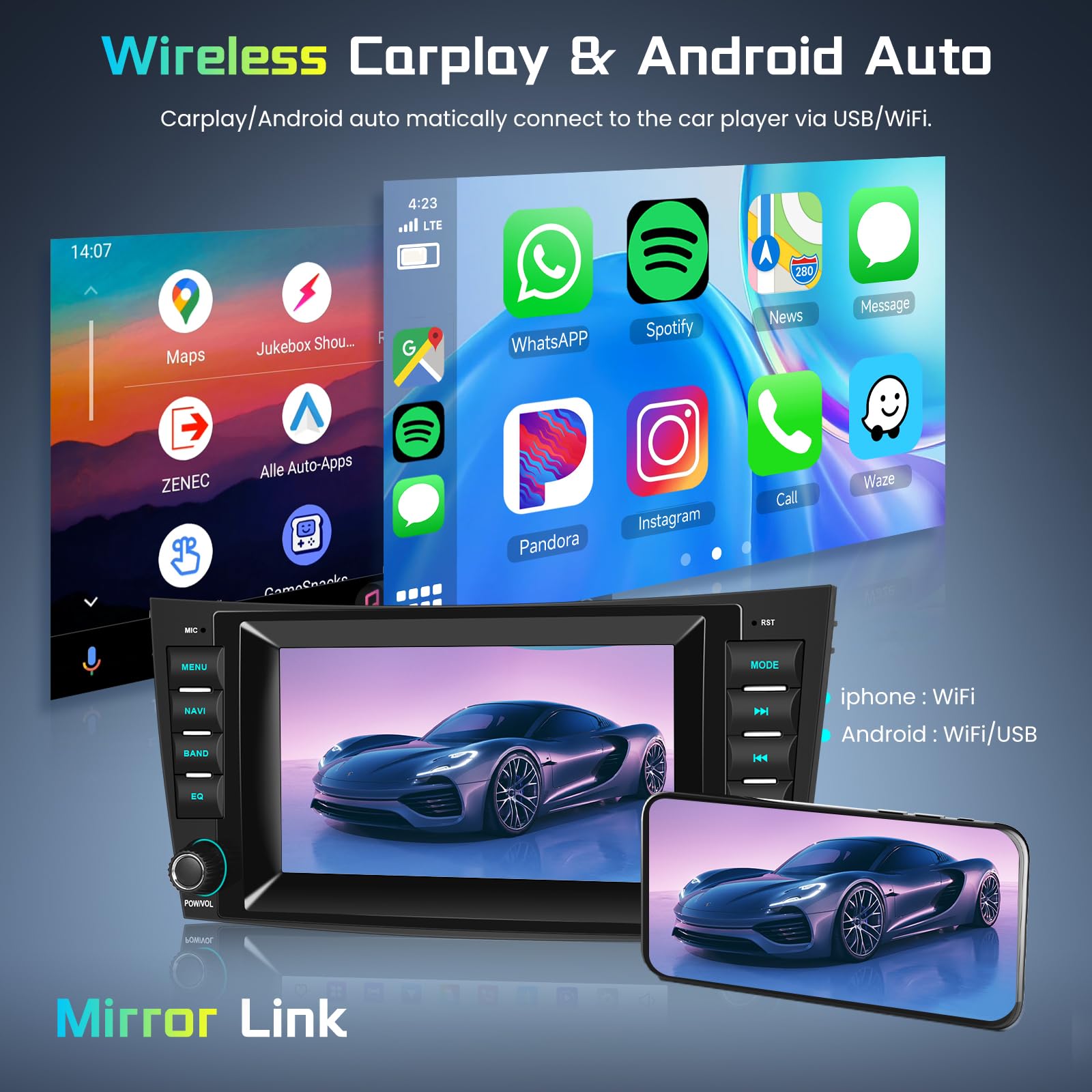 Hodozzy 2G+64G Autoradio für Mercedes-Benz E-Klasse W211 CLS-Klasse W219 mit Wireless Carplay Android Auto, 2 Din Radio 7 Zoll Touchscreen mit Navi Bluetooth WiFi DSP FM/RDS Canbus Rückfahrkamera