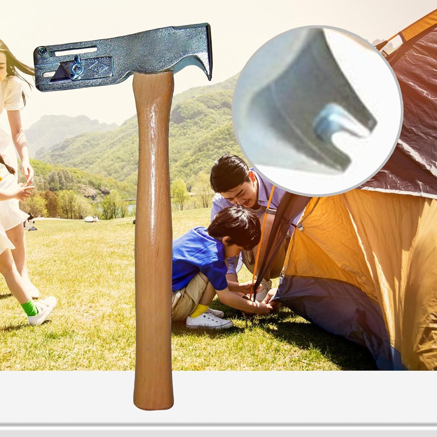 Martillo para tejados de Acero al Carbono, Hacha de Carpintero con Mango de Madera, instalación rápida de Clavos, Herramienta multifunción para tejados, Camping y construcción