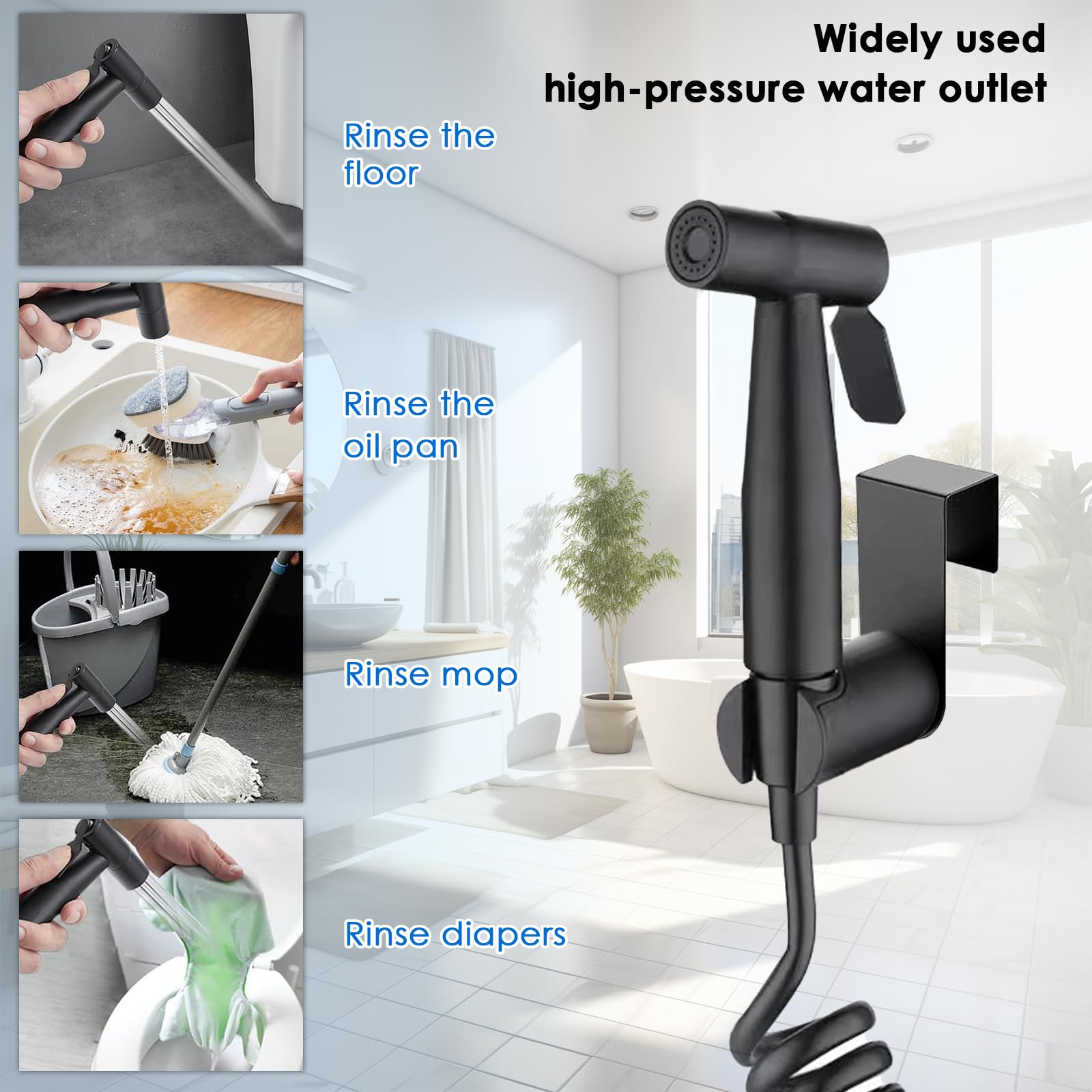 Cabezal de Ducha o Bidet Pulverizador, Ducha WC, Grifo de Bidet con Manguera 2m, Kit de Rociador de Mano para Inodoro Kit de Rociador de Bidet de Acero Inoxidable, para Higiene Diaria (Negro)